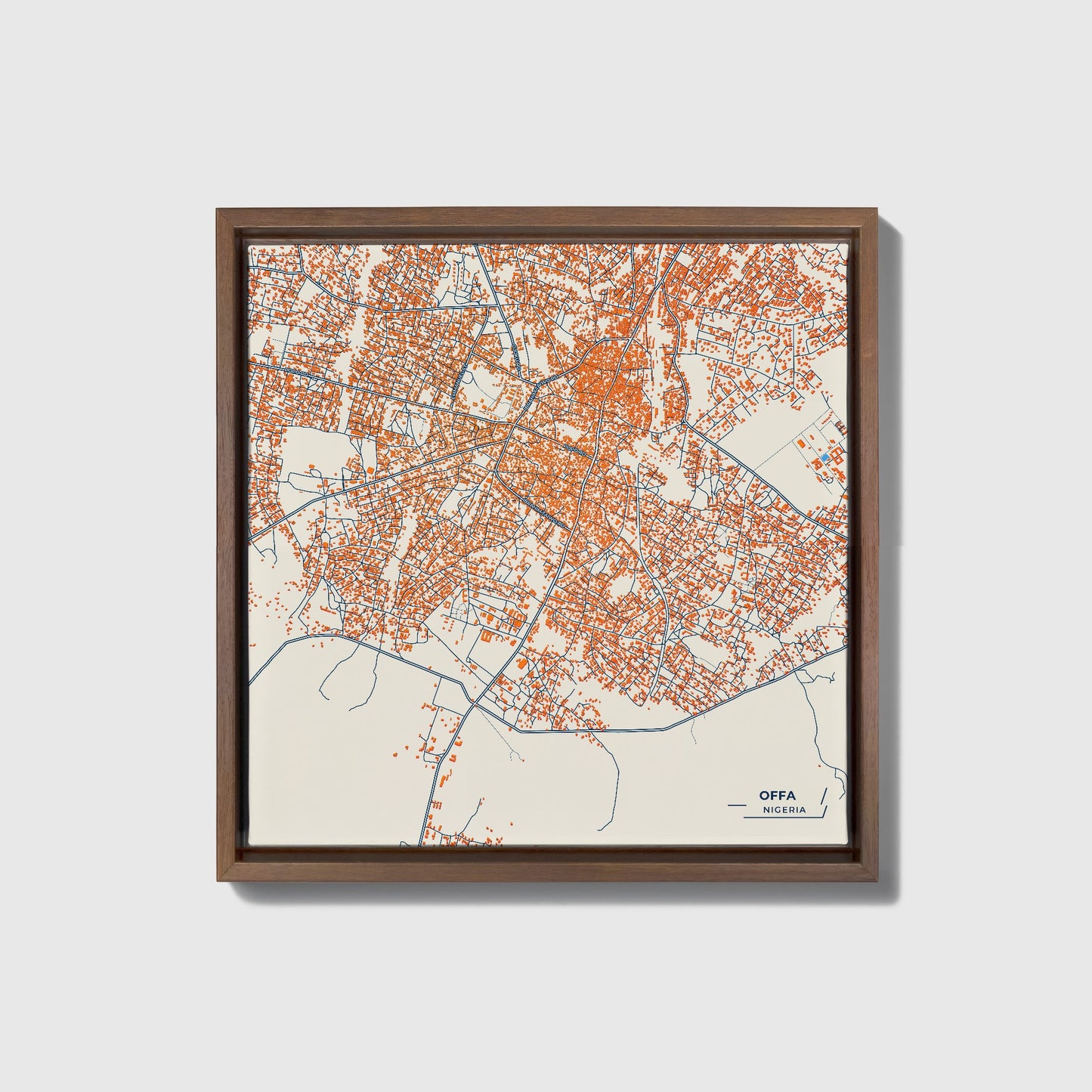 Offa Nigeria Colorful City Map Canvas Print • Dark Wooden Framed