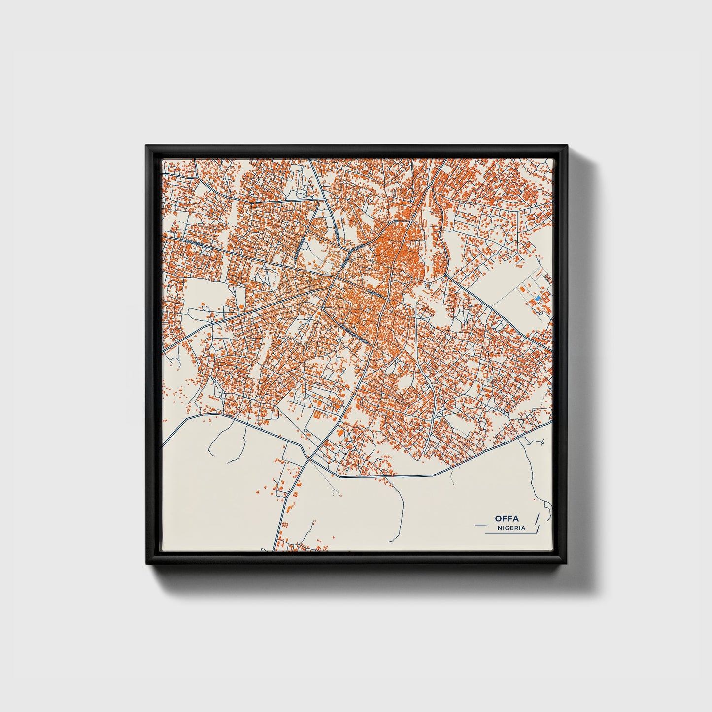 Offa Nigeria Colorful City Map Canvas Print • Black Framed