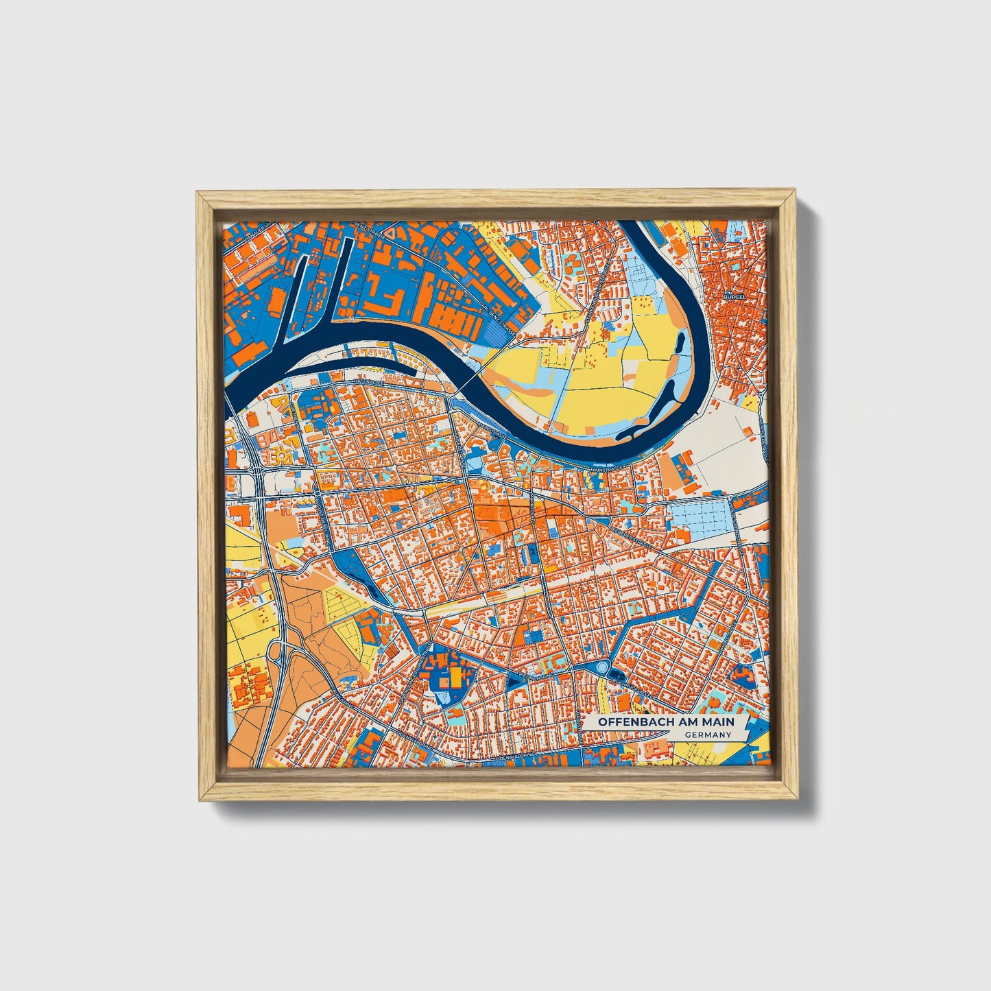 Offenbach Am Main Germany Colorful City Map Canvas Print • Natural Wooden Framed