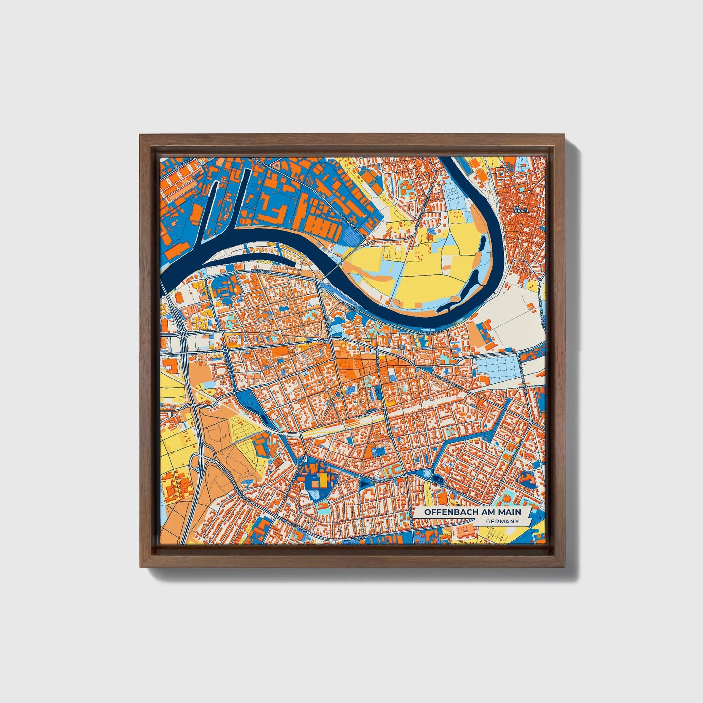 Offenbach Am Main Germany Colorful City Map Canvas Print • Dark Wooden Framed