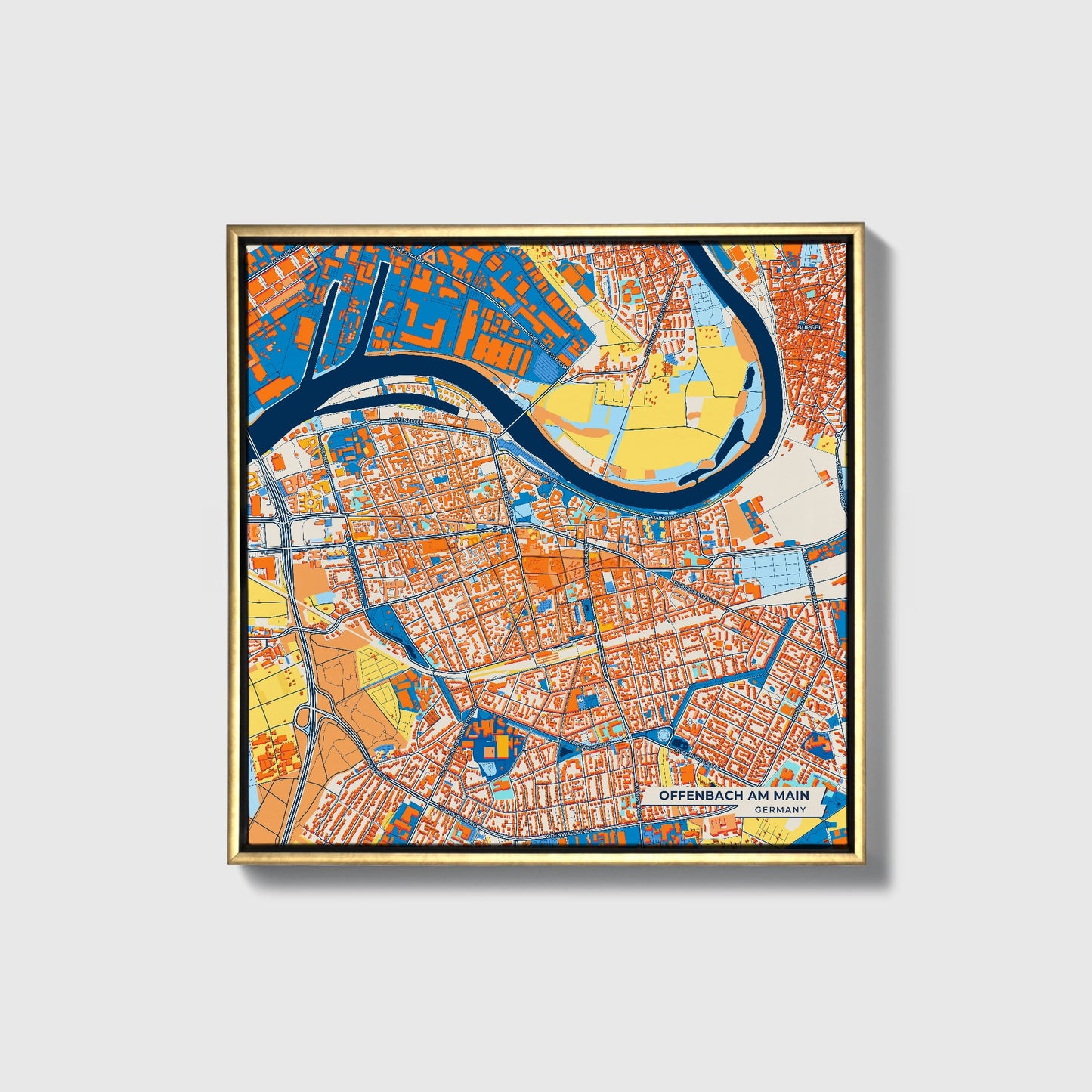Offenbach Am Main Germany Colorful City Map Canvas Print • Gold Framed