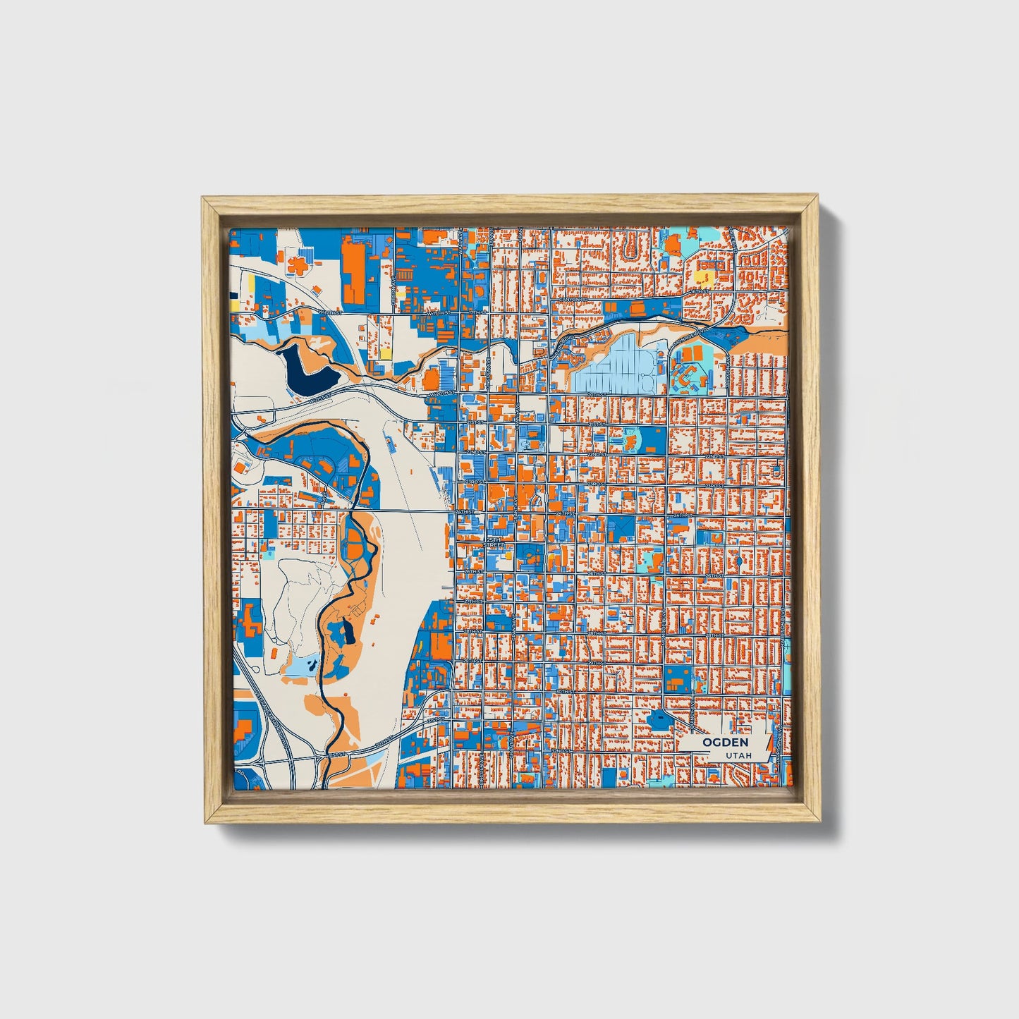 Ogden Utah Colorful City Map Canvas Print • Natural Wooden Framed
