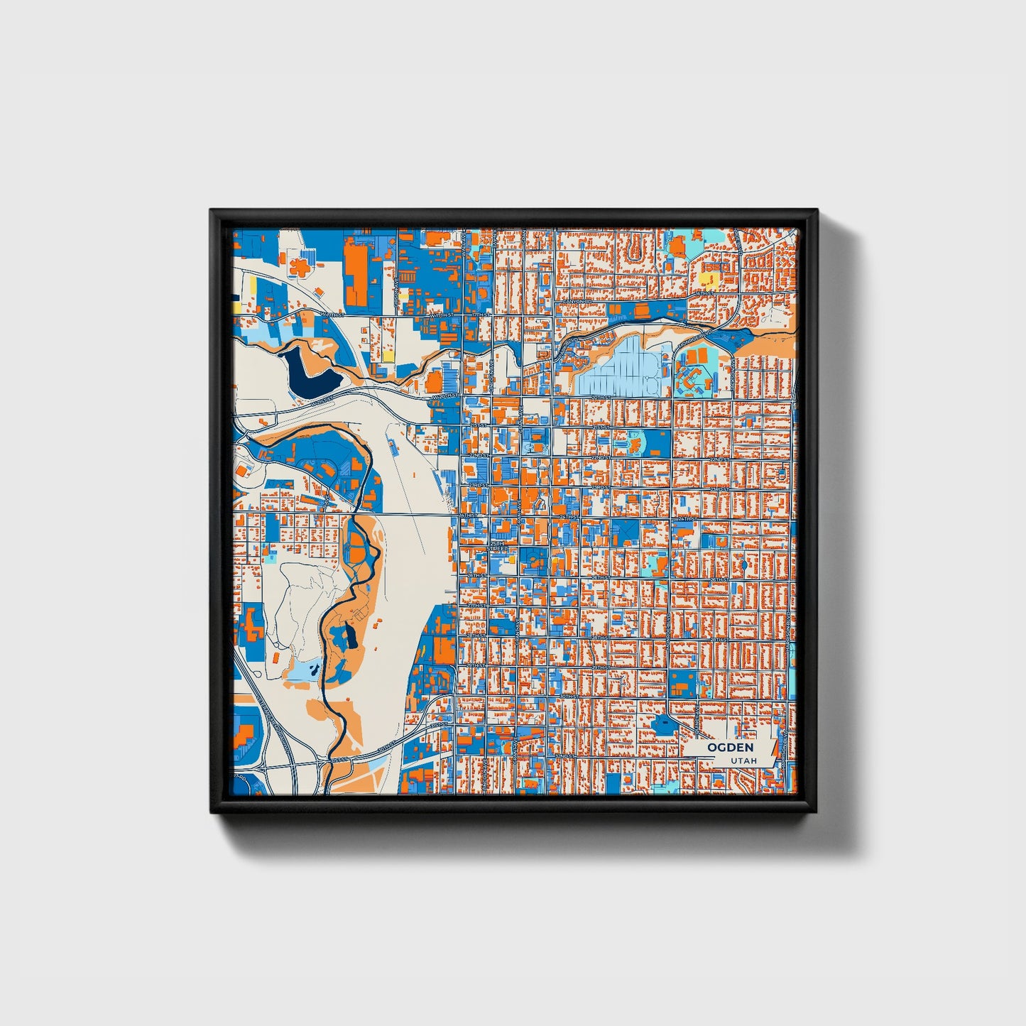 Ogden Utah Colorful City Map Canvas Print • Black Framed