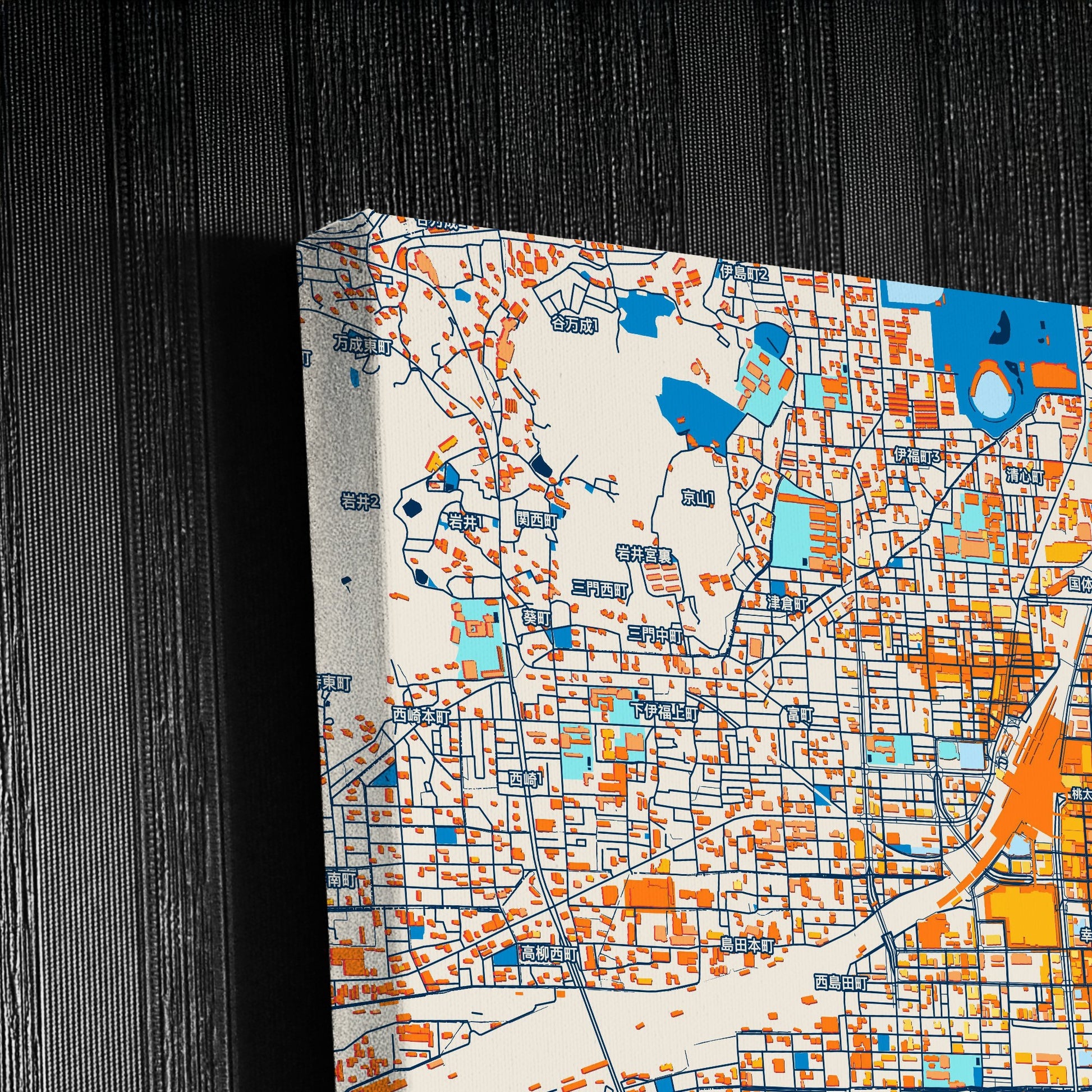 Okayama Japan Colorful City Map Canvas Print Detail