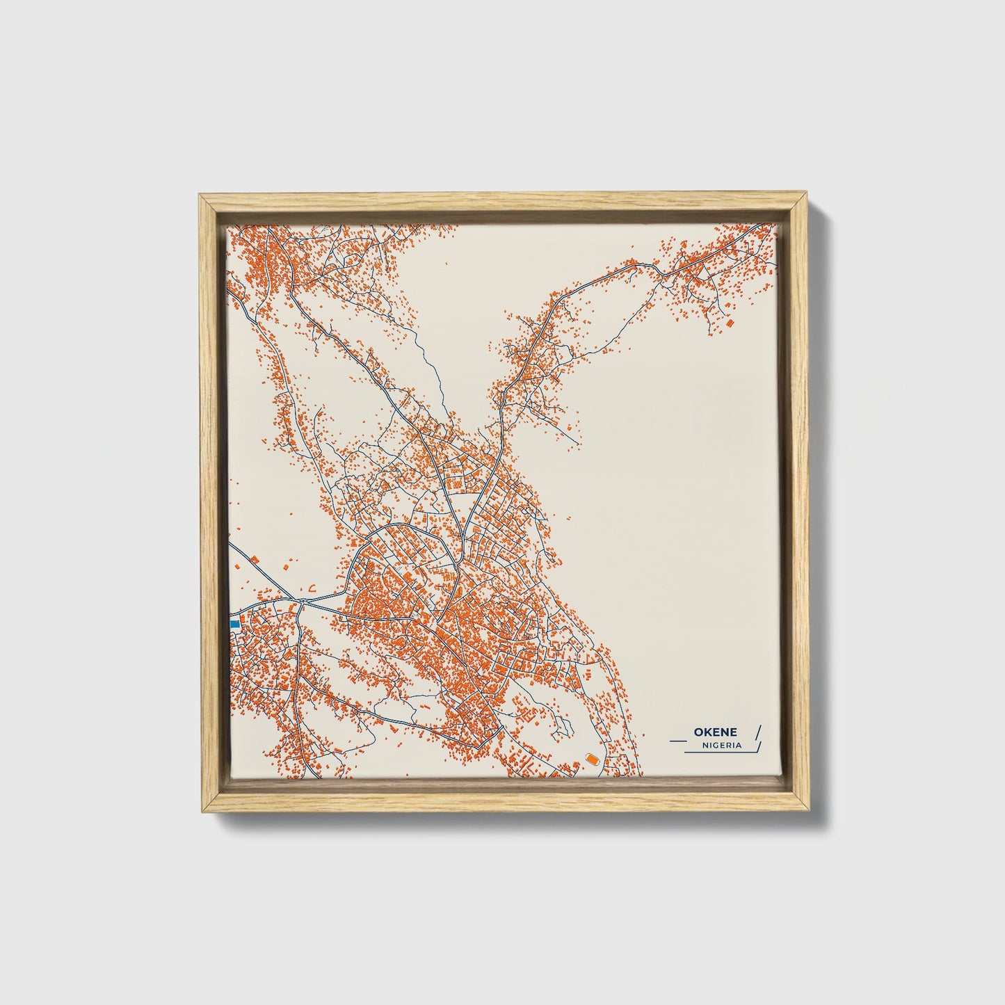 Okene Nigeria Colorful City Map Canvas Print • Natural Wooden Framed