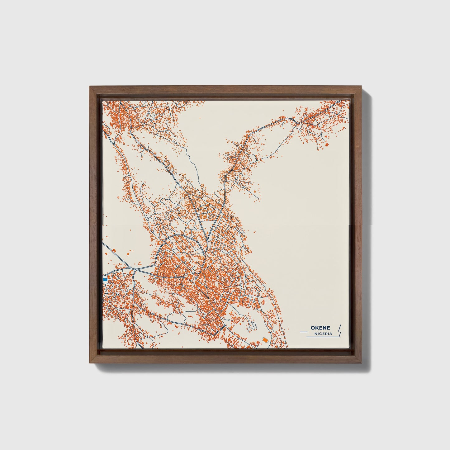 Okene Nigeria Colorful City Map Canvas Print • Dark Wooden Framed