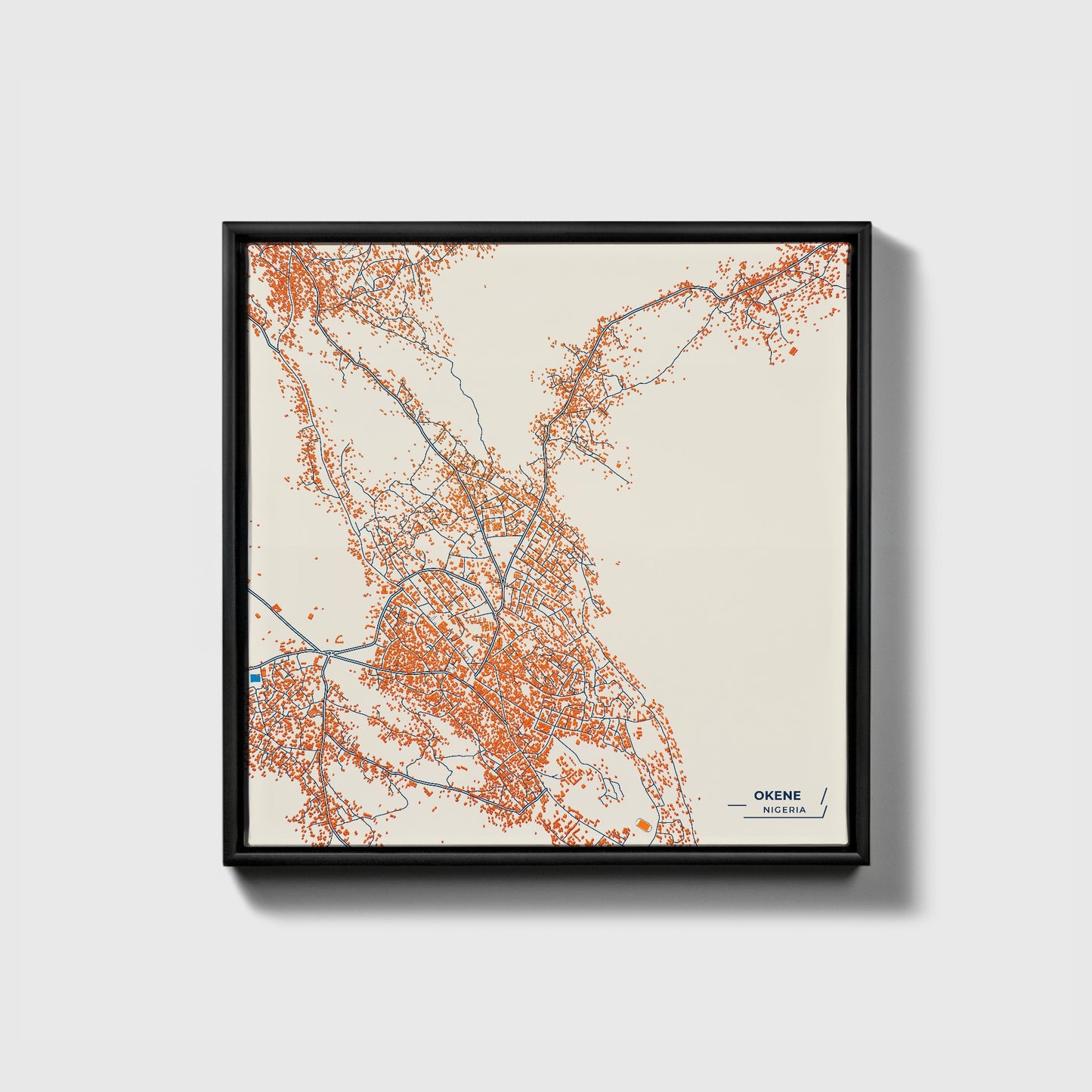 Okene Nigeria Colorful City Map Canvas Print • Black Framed