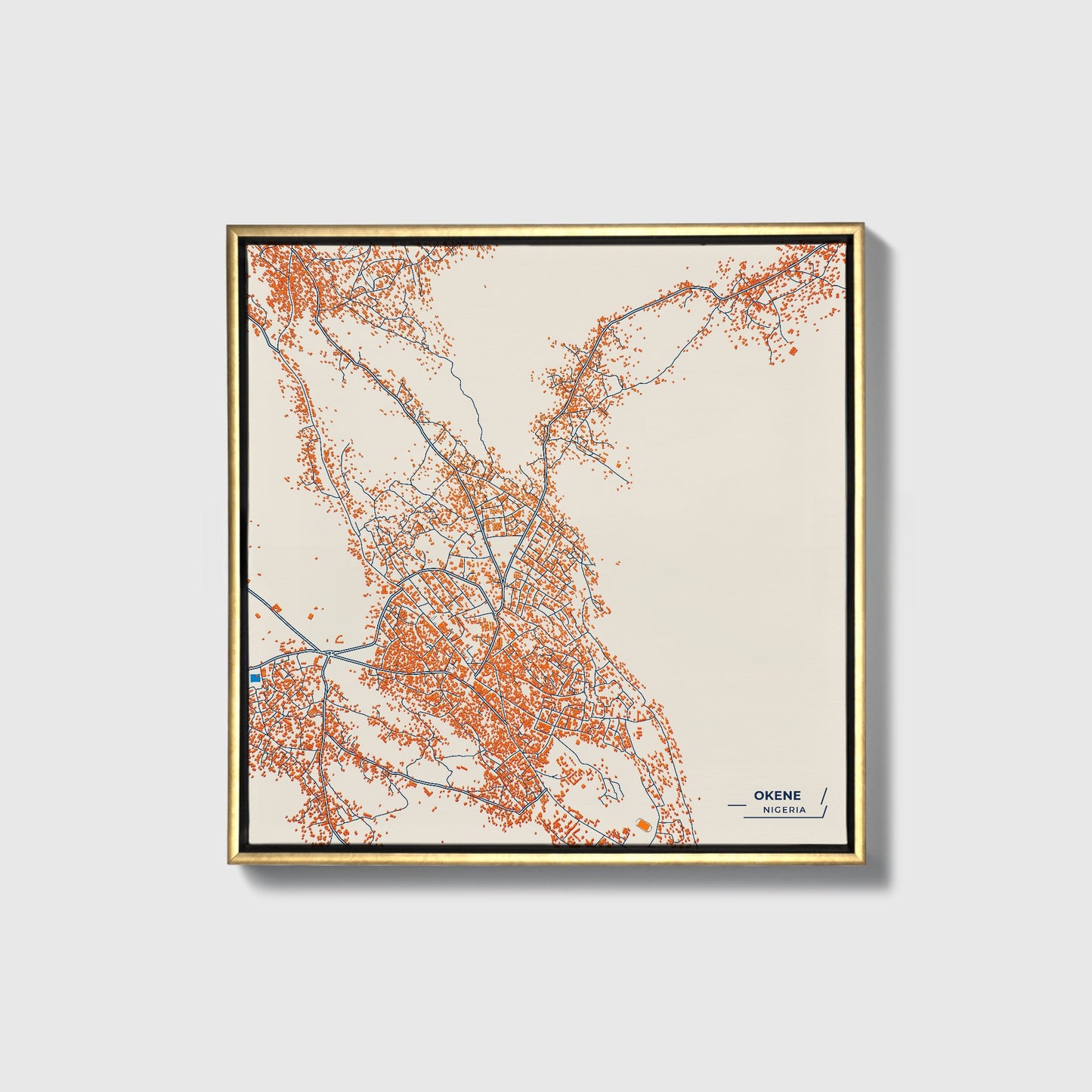 Okene Nigeria Colorful City Map Canvas Print • Gold Framed
