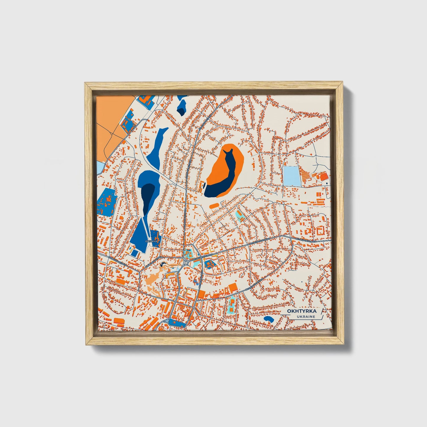 Охтирка Ukraine Colorful City Map Canvas Print • Natural Wooden Framed