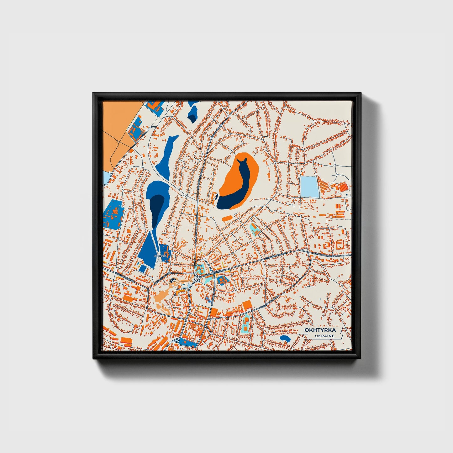 Охтирка Ukraine Colorful City Map Canvas Print • Black Framed