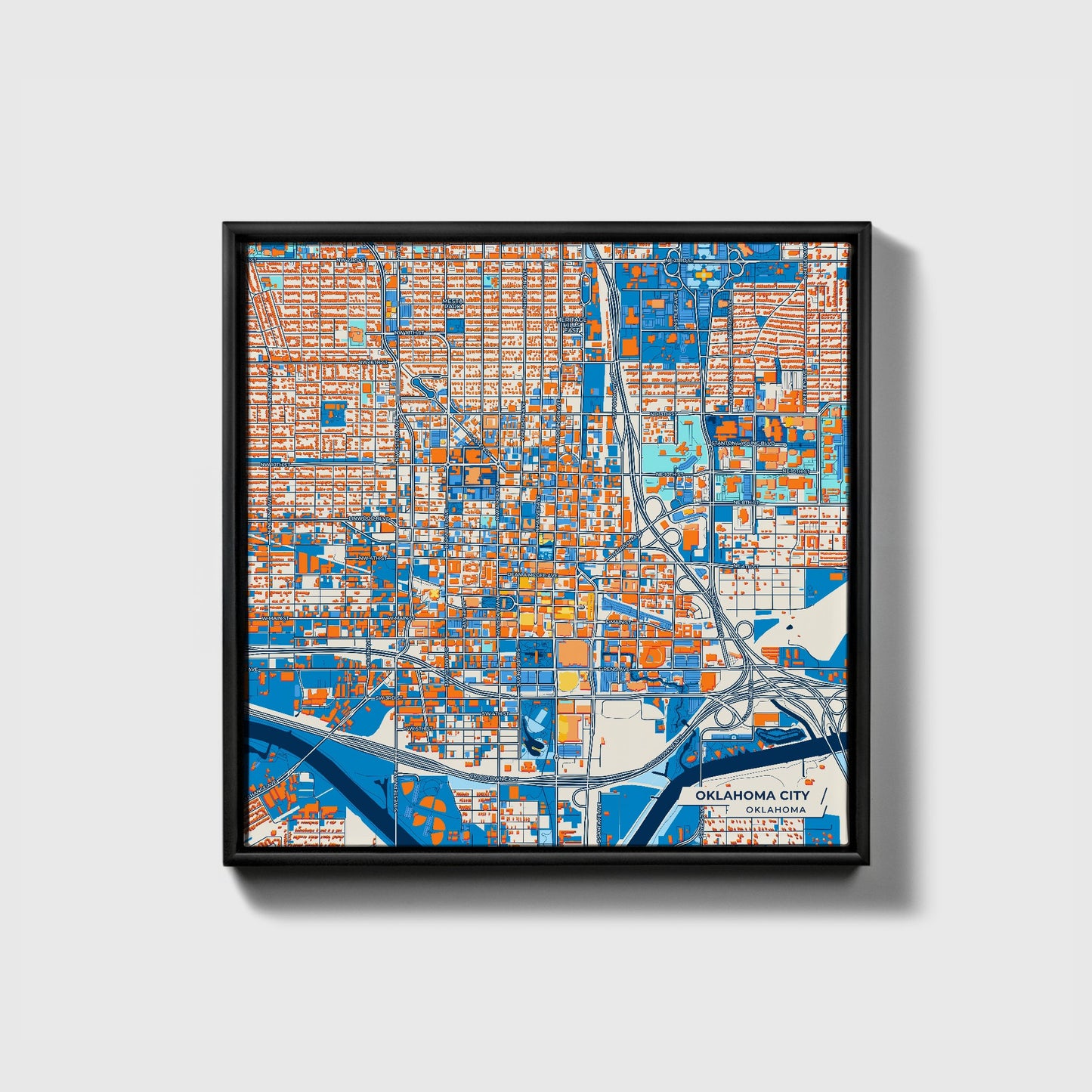 Oklahoma City Oklahoma Colorful City Map Canvas Print • Black Framed