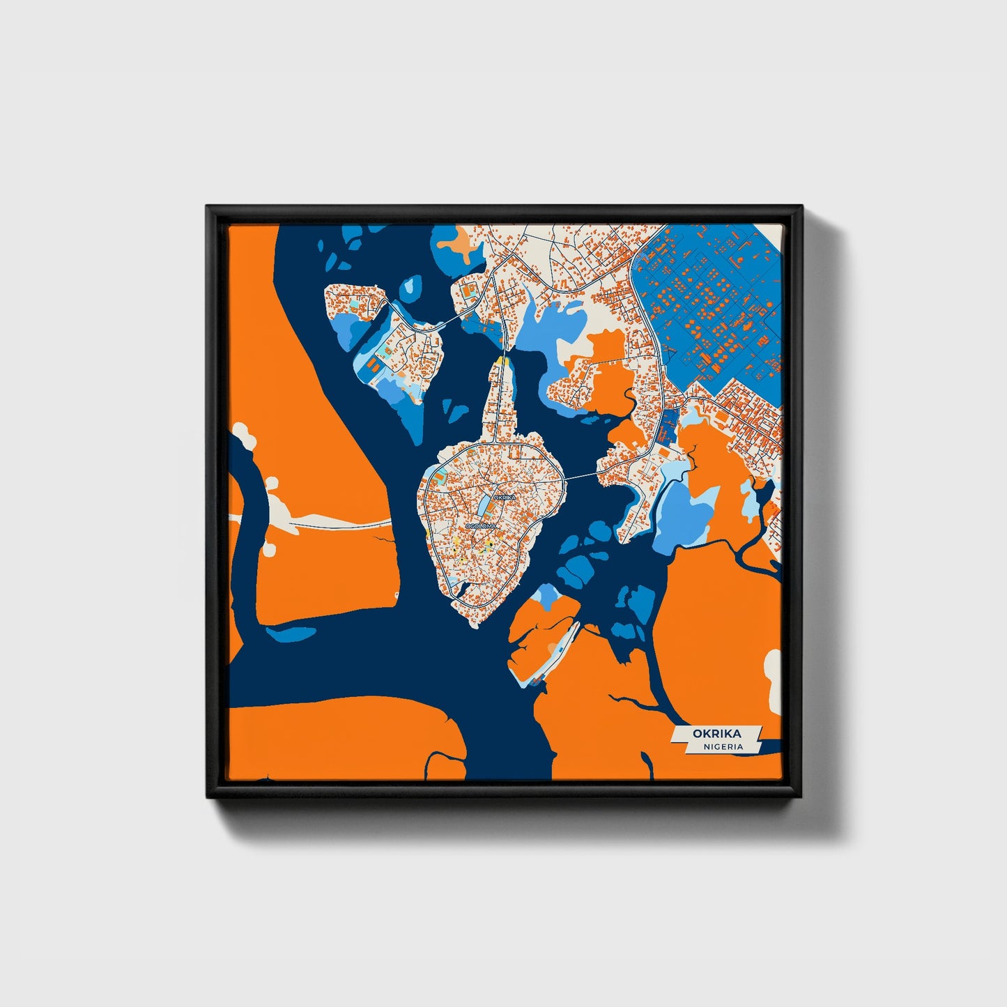 Okrika Nigeria Colorful City Map Canvas Print • Black Framed