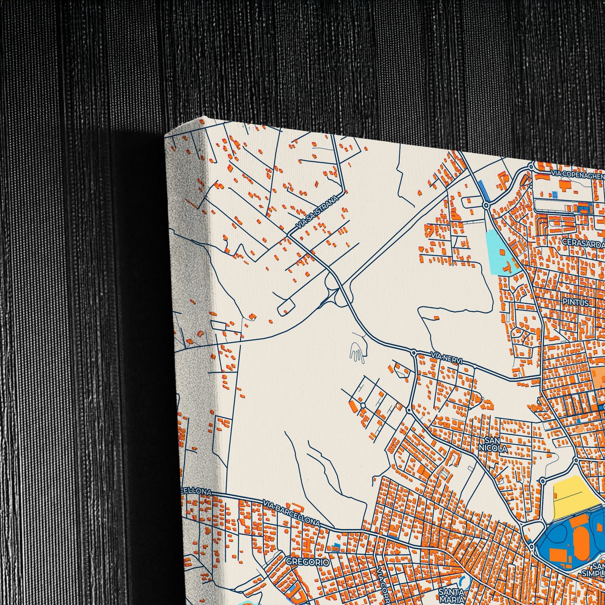 Olbia Italy Colorful City Map Canvas Print Detail