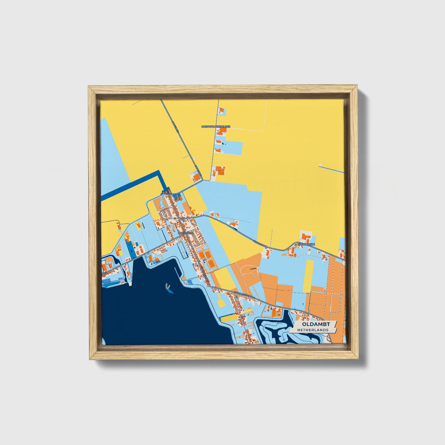 Oldambt Netherlands Colorful City Map Canvas Print • Natural Wooden Framed
