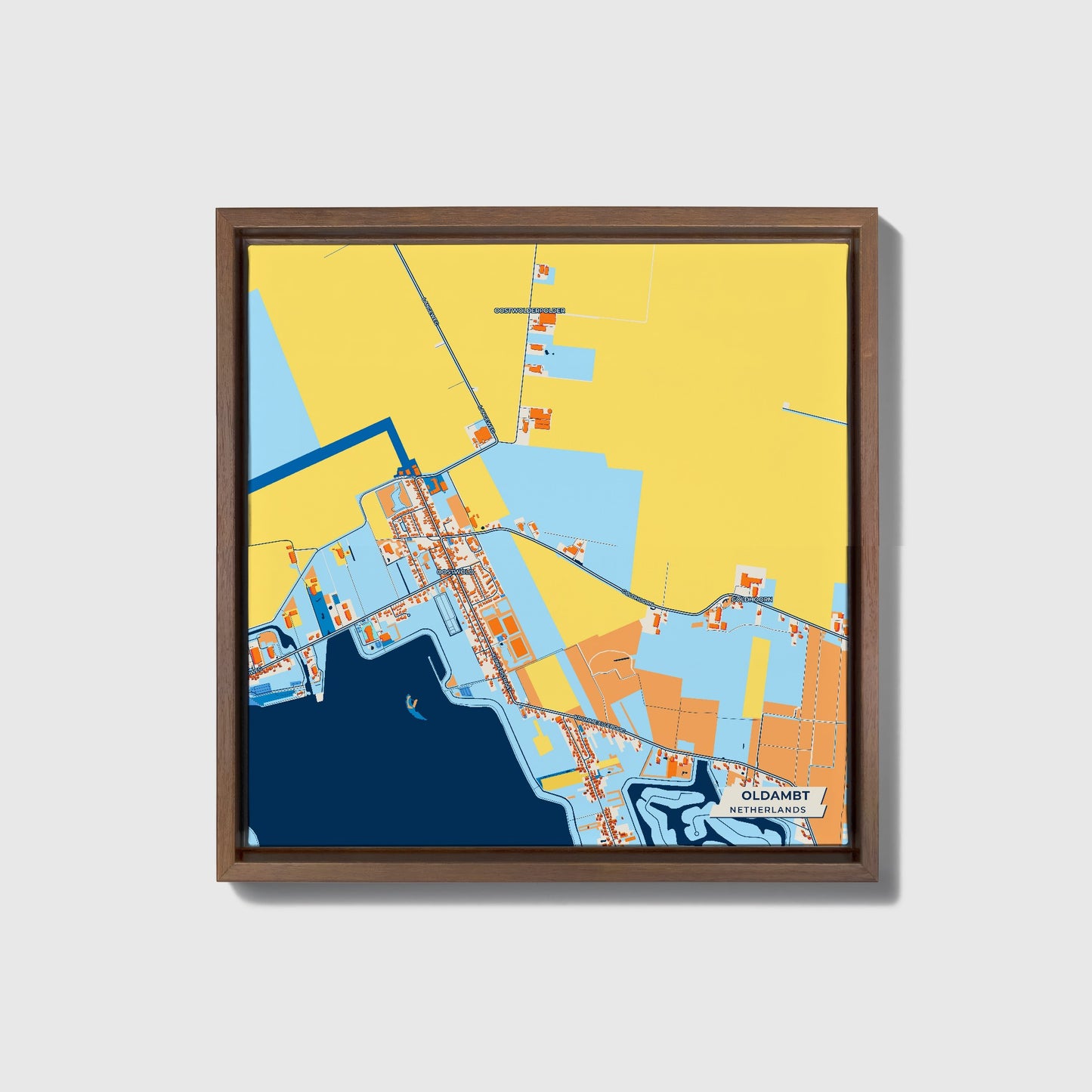 Oldambt Netherlands Colorful City Map Canvas Print • Dark Wooden Framed
