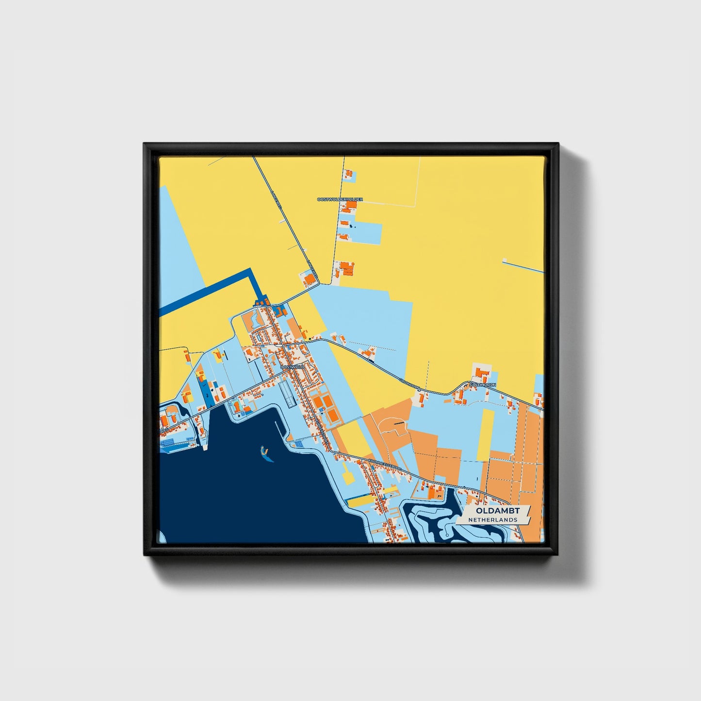 Oldambt Netherlands Colorful City Map Canvas Print • Black Framed