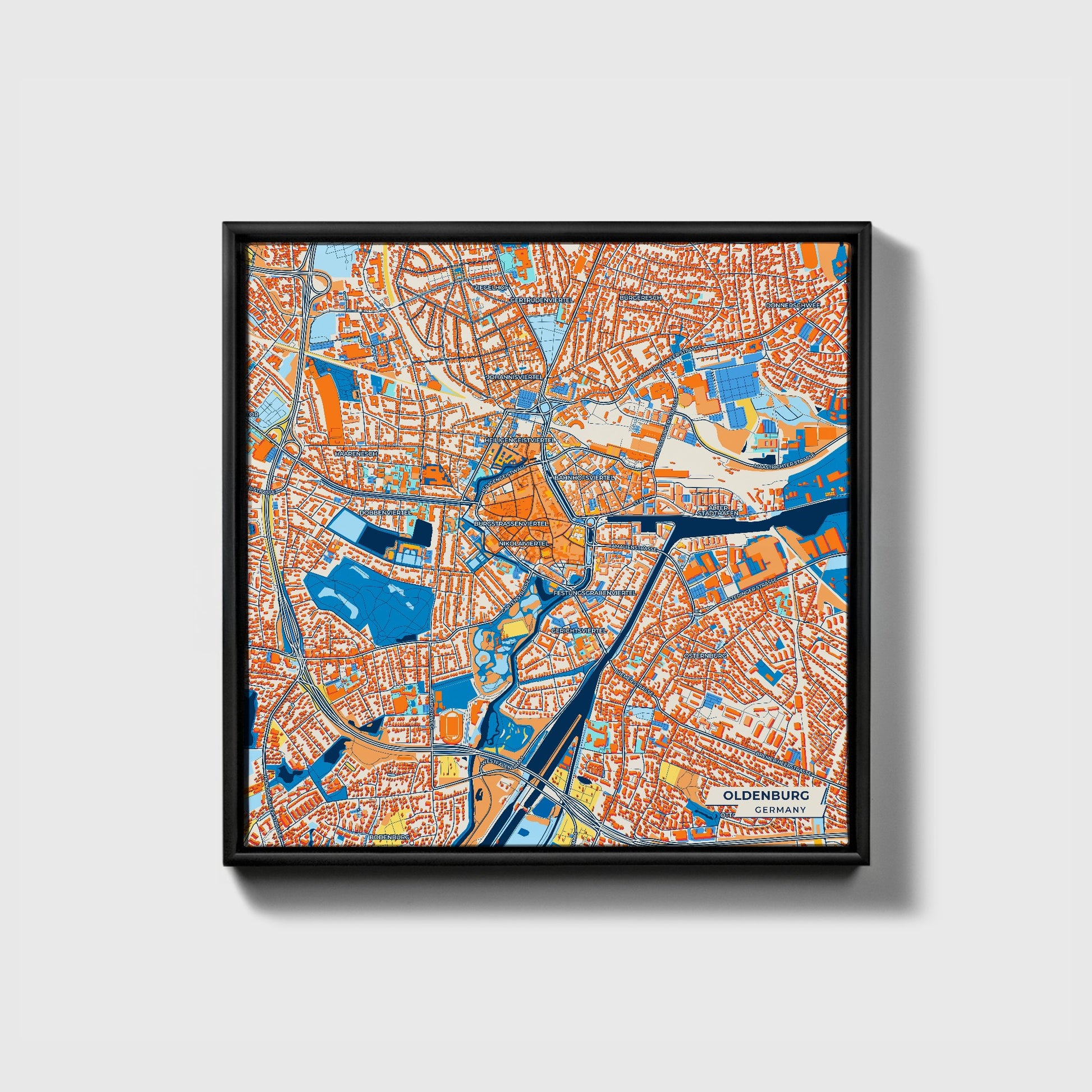 Oldenburg Germany Colorful City Map Canvas Print • Black Framed