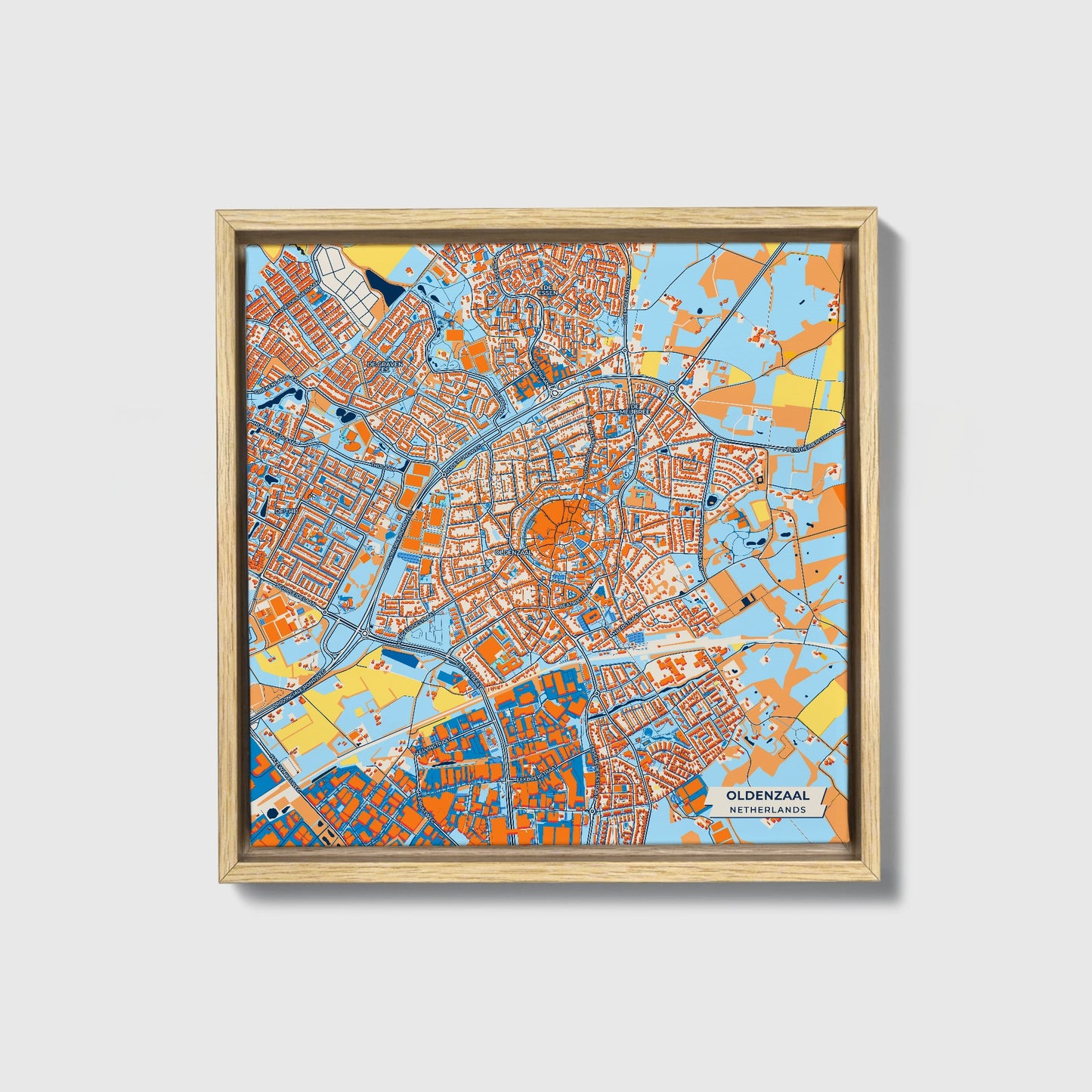 Oldenzaal Netherlands Colorful City Map Canvas Print • Natural Wooden Framed