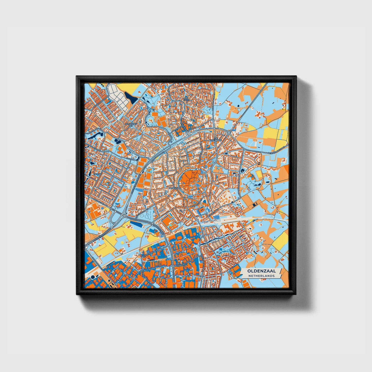 Oldenzaal Netherlands Colorful City Map Canvas Print • Black Framed