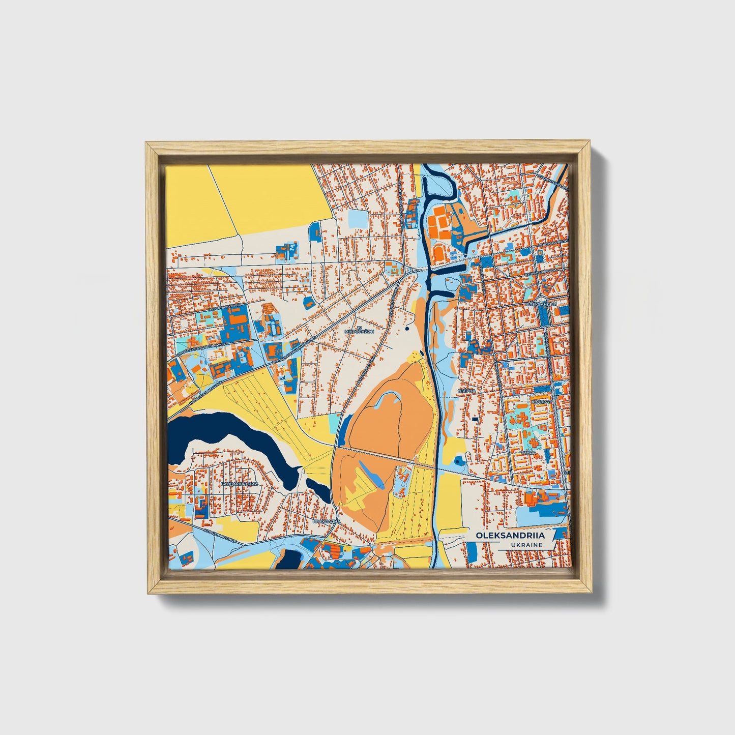 Олександрія Ukraine Colorful City Map Canvas Print • Natural Wooden Framed