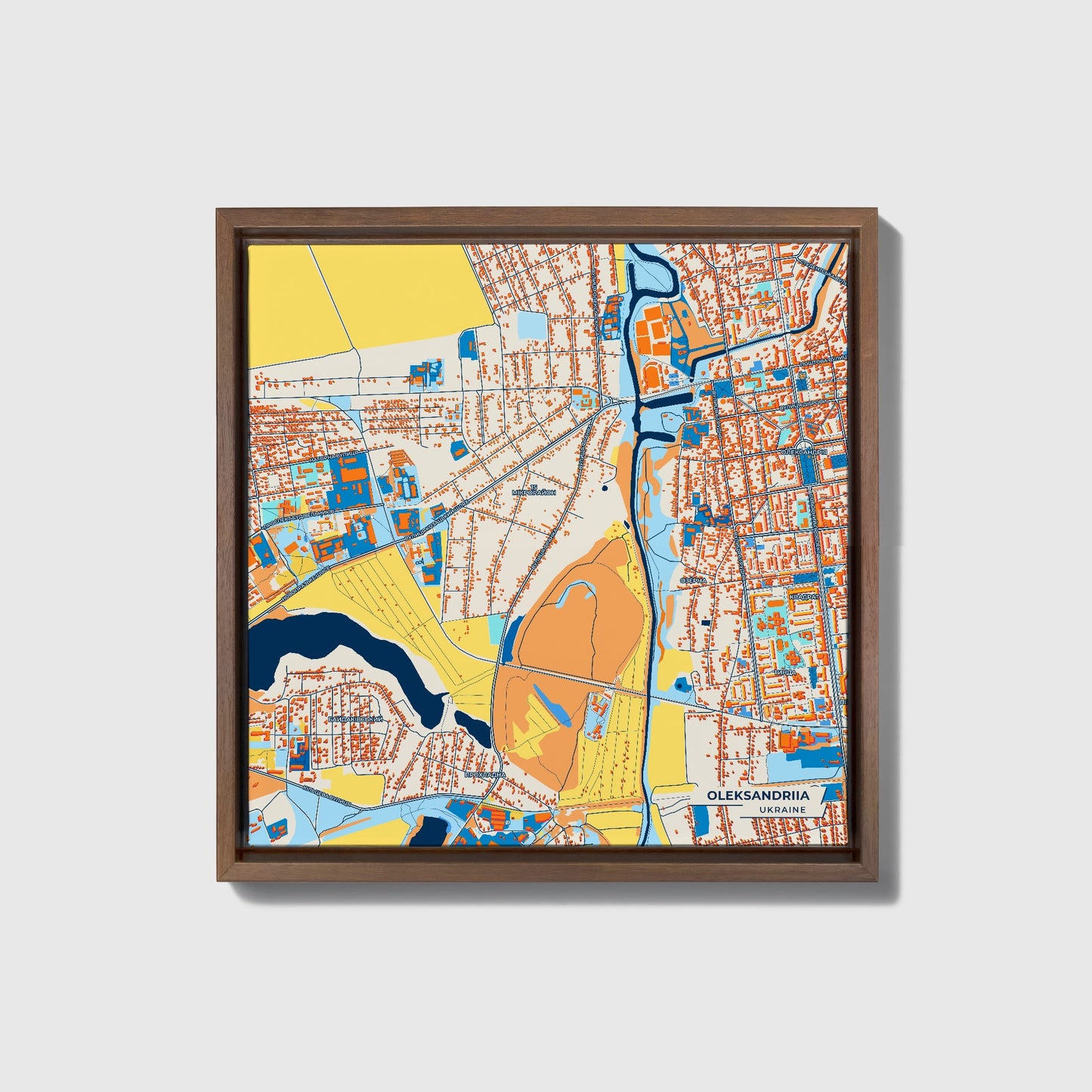 Олександрія Ukraine Colorful City Map Canvas Print • Dark Wooden Framed