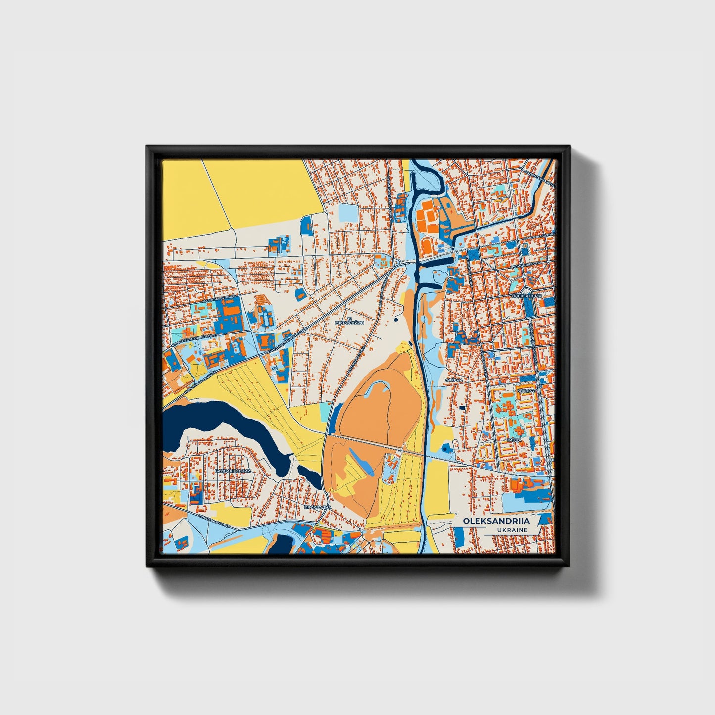 Олександрія Ukraine Colorful City Map Canvas Print • Black Framed