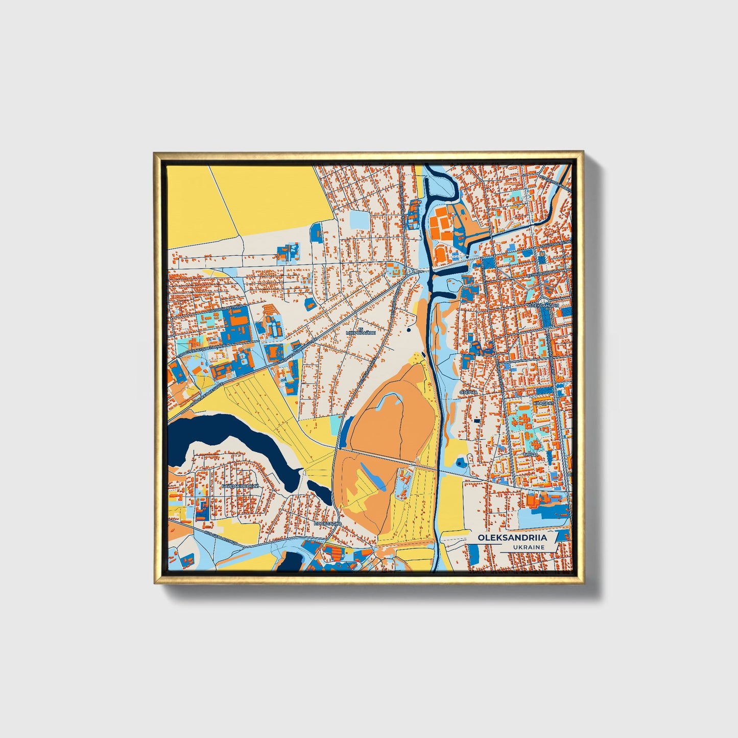 Олександрія Ukraine Colorful City Map Canvas Print • Gold Framed