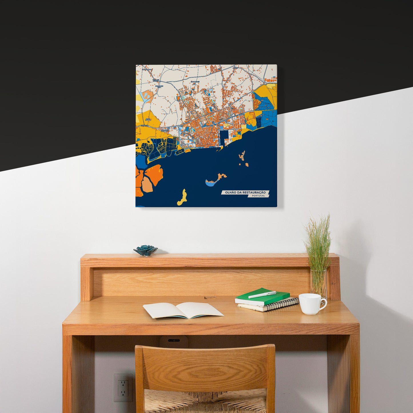 Olhão Da Restauração Portugal Colorful City Map Canvas Print Scene