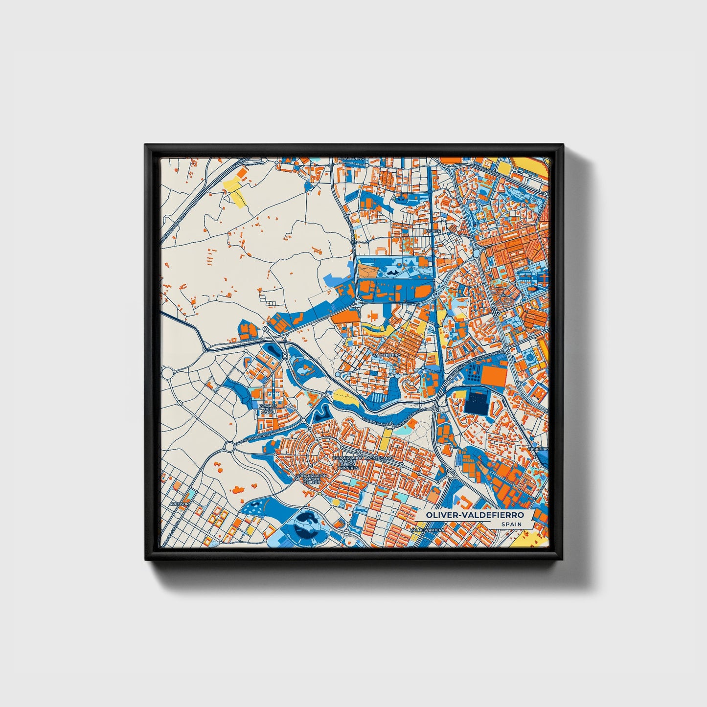 Oliver-Valdefierro Spain Colorful City Map Canvas Print • Black Framed