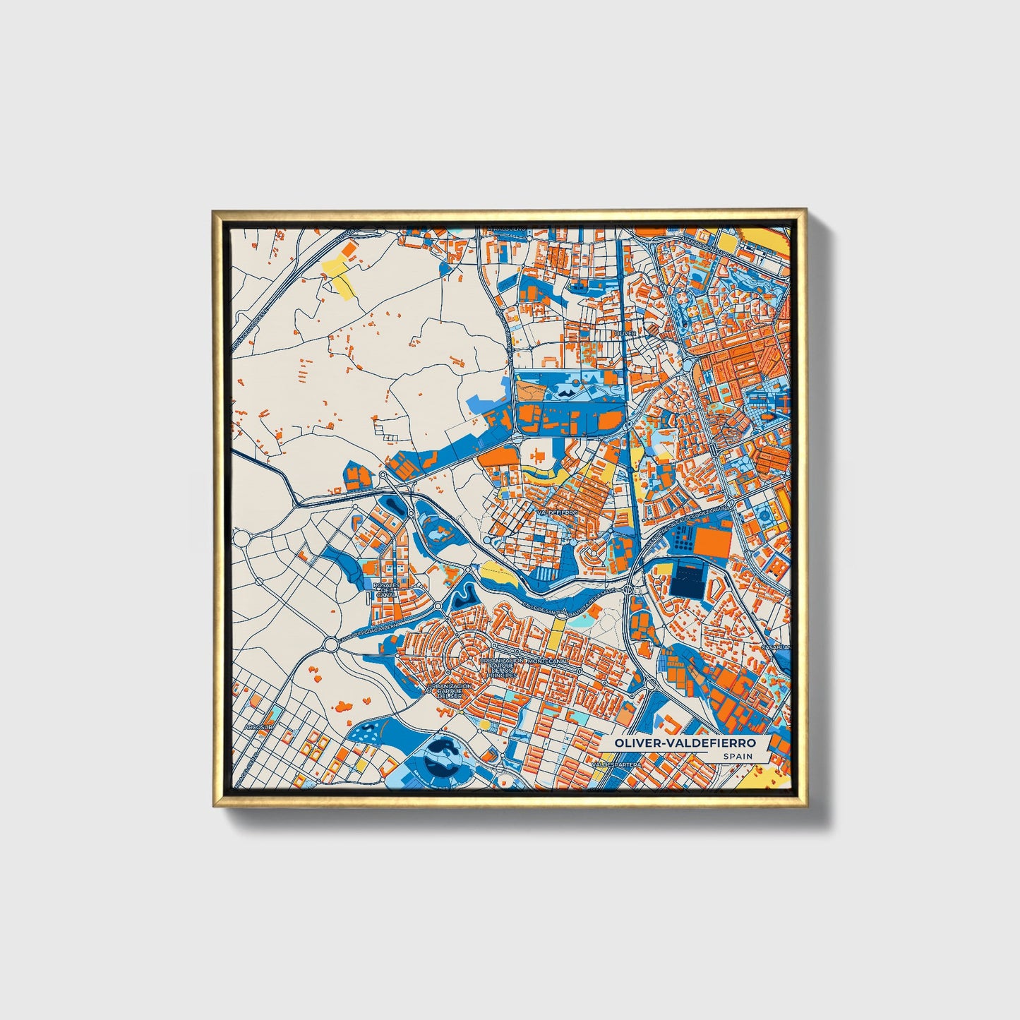 Oliver-Valdefierro Spain Colorful City Map Canvas Print • Gold Framed