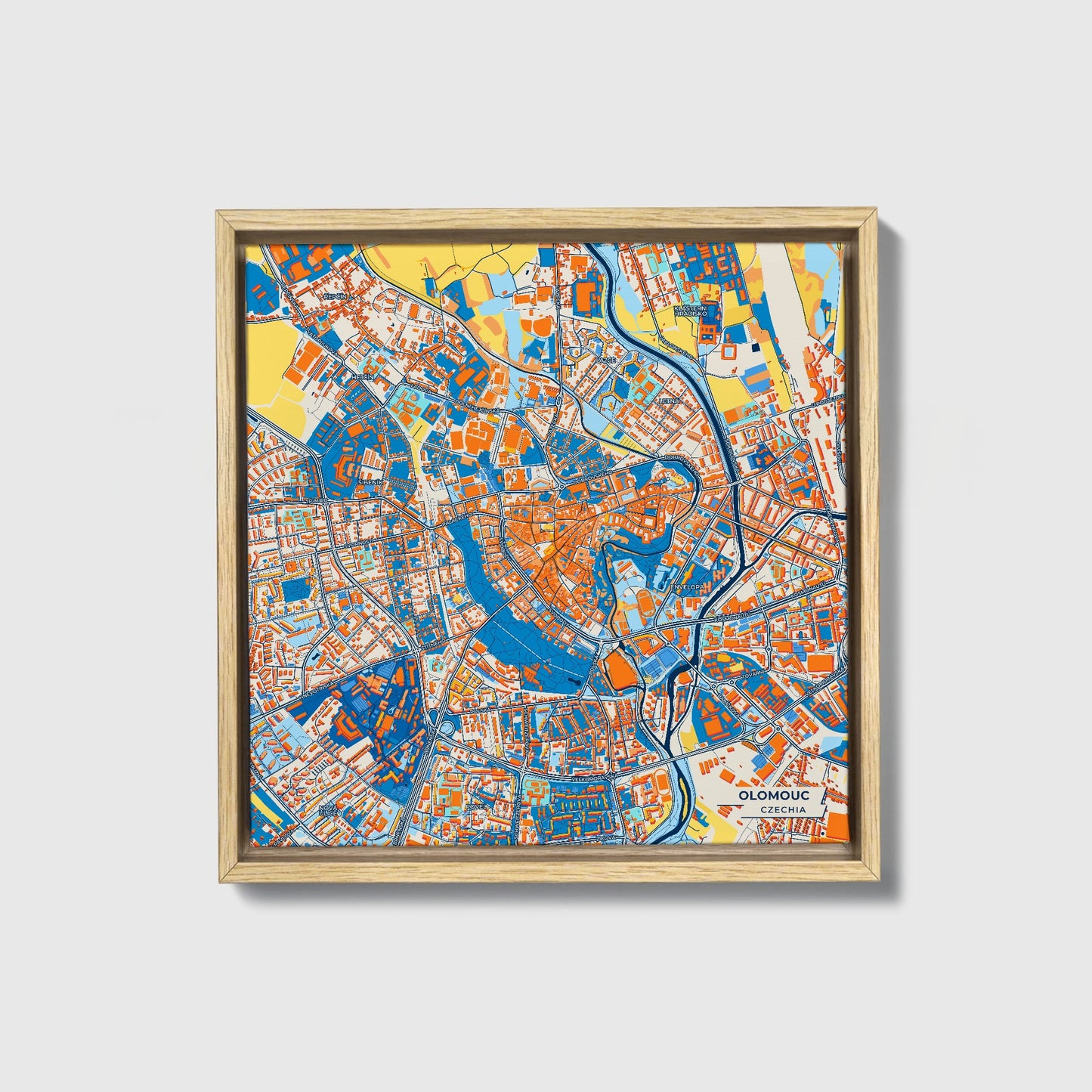 Olomouc Czechia Colorful City Map Canvas Print • Natural Wooden Framed