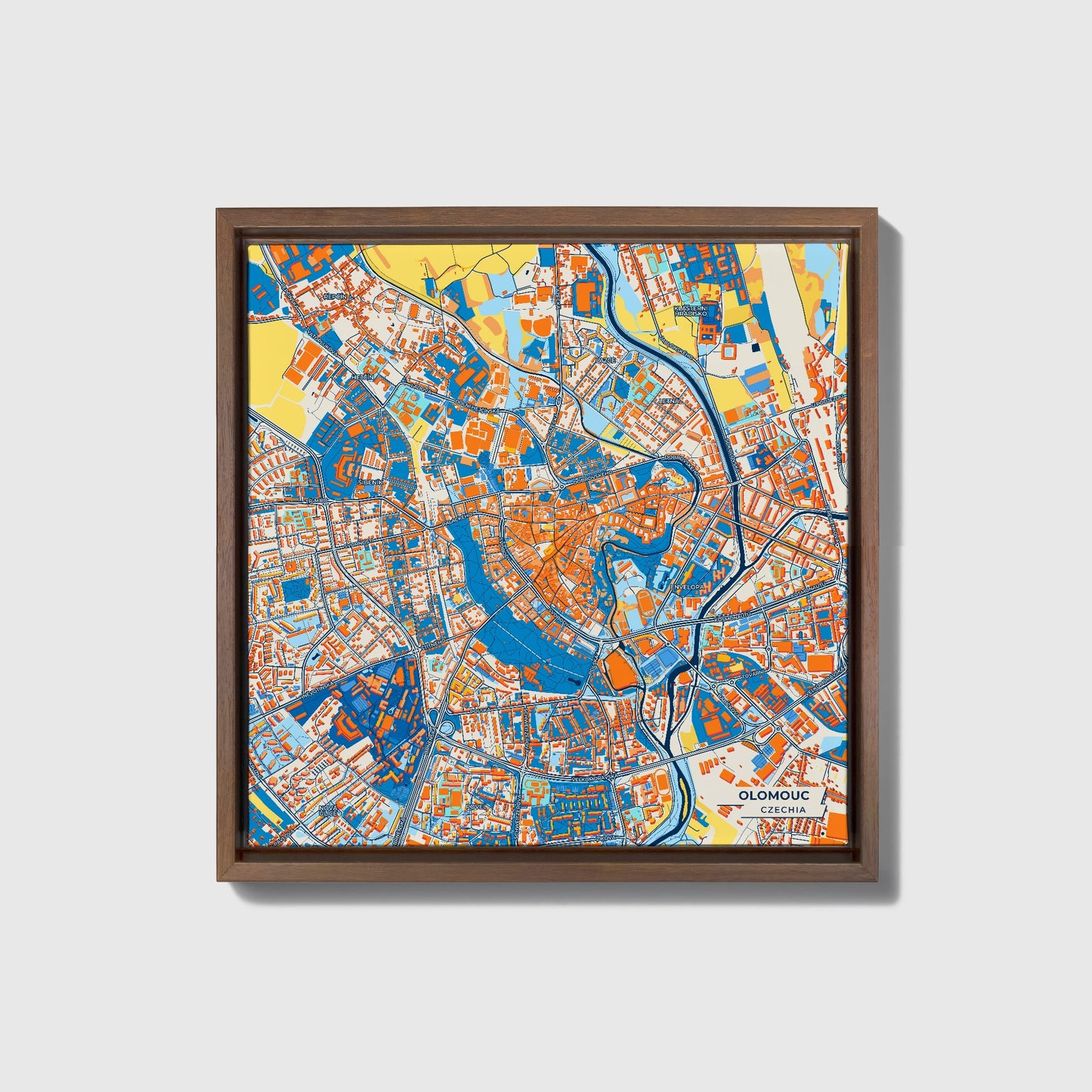 Olomouc Czechia Colorful City Map Canvas Print • Dark Wooden Framed