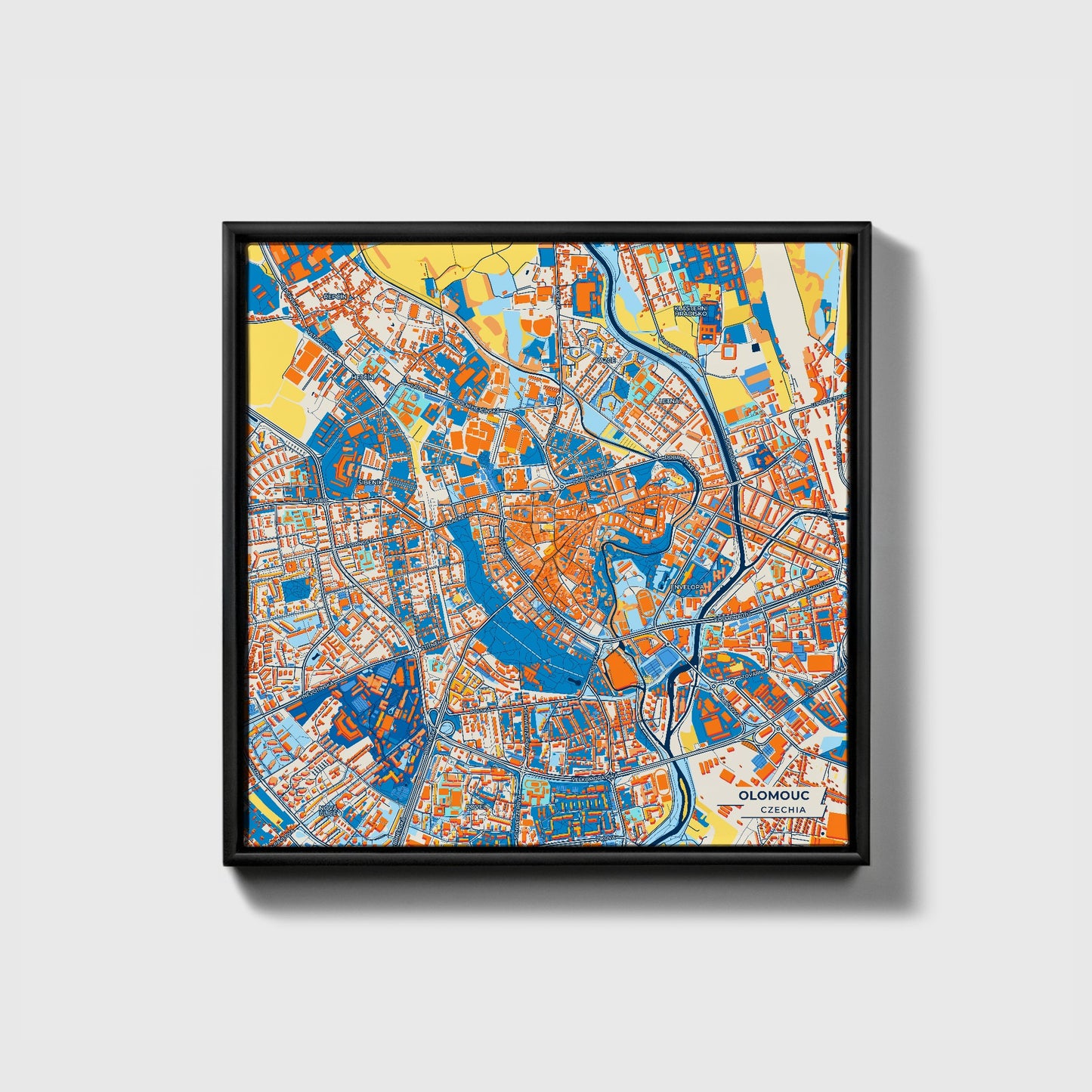Olomouc Czechia Colorful City Map Canvas Print • Black Framed