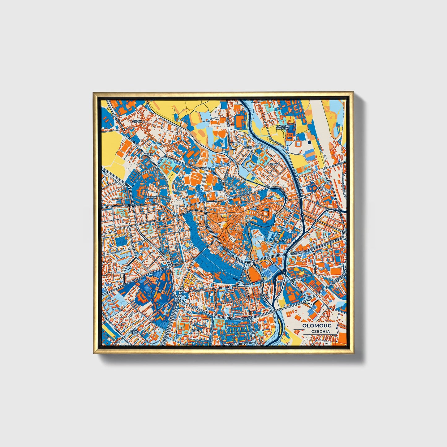 Olomouc Czechia Colorful City Map Canvas Print • Gold Framed