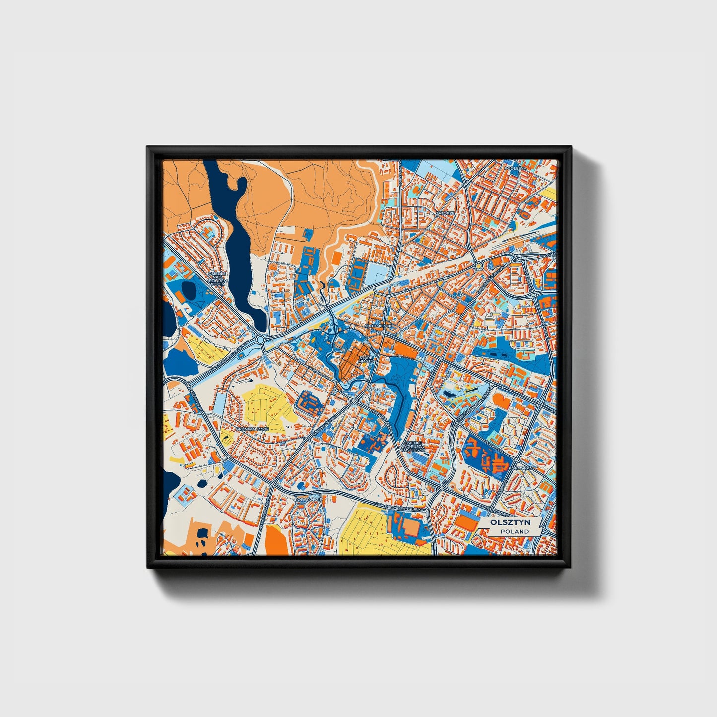 Olsztyn Poland Colorful City Map Canvas Print • Black Framed