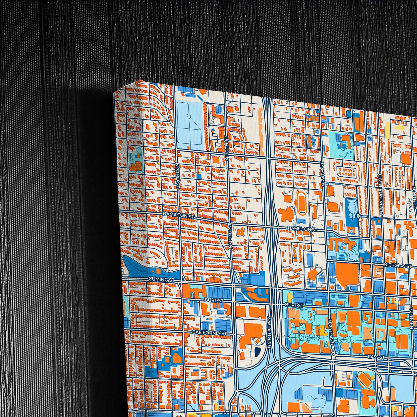Omaha Nebraska Colorful City Map Canvas Print Detail