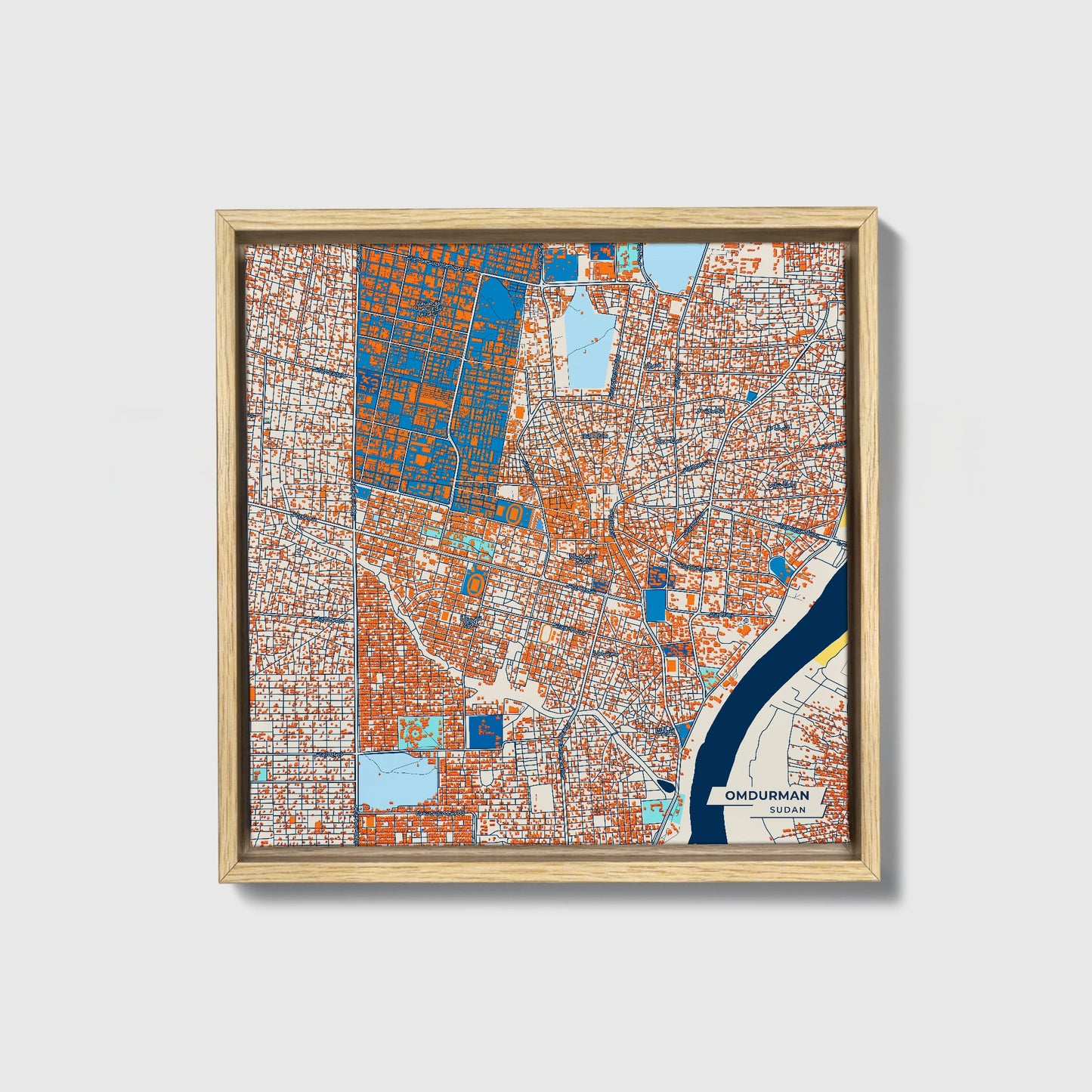 Omdurman Sudan Colorful City Map Canvas Print • Natural Wooden Framed