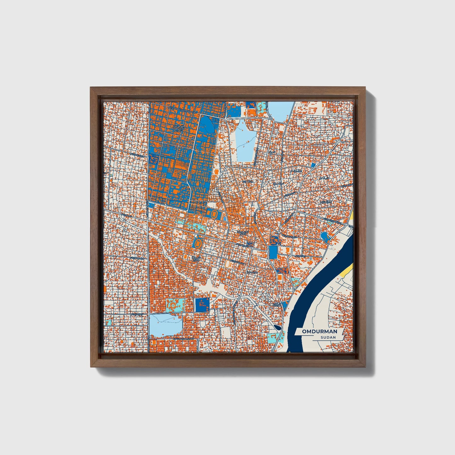 Omdurman Sudan Colorful City Map Canvas Print • Dark Wooden Framed