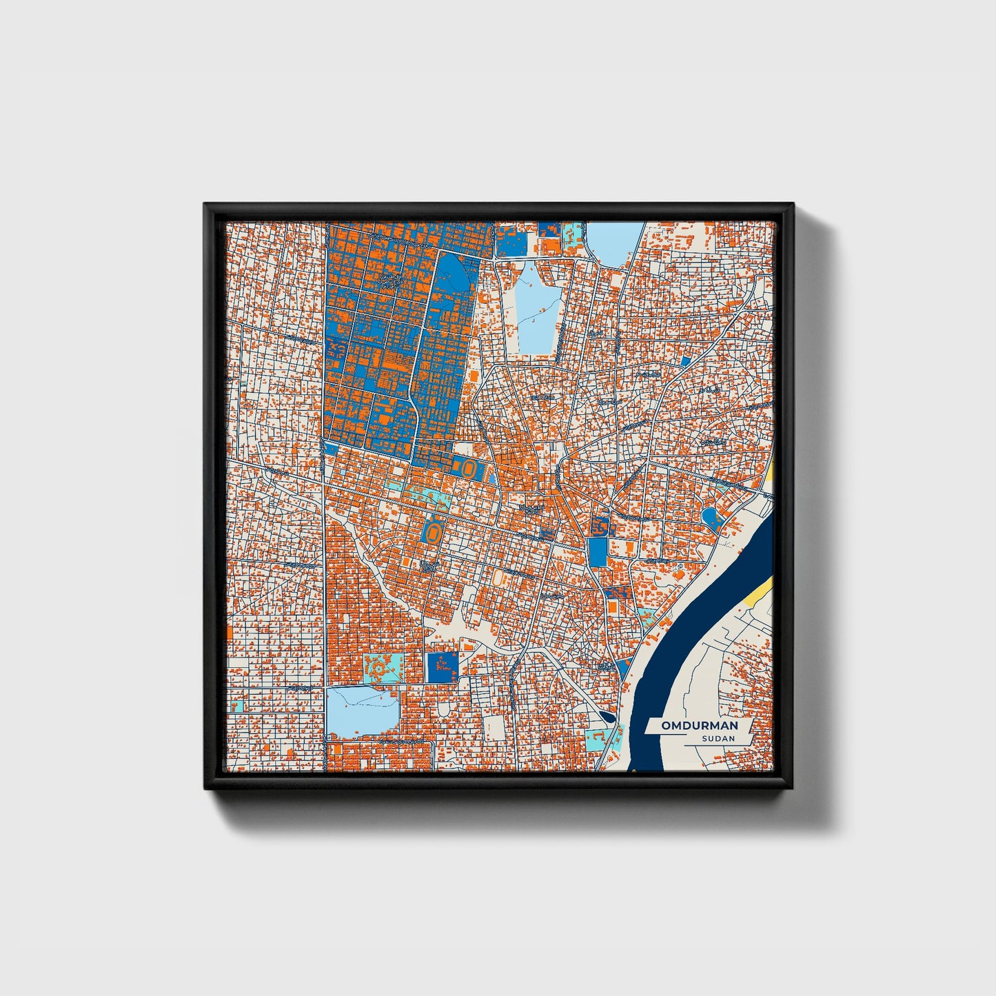 Omdurman Sudan Colorful City Map Canvas Print • Black Framed