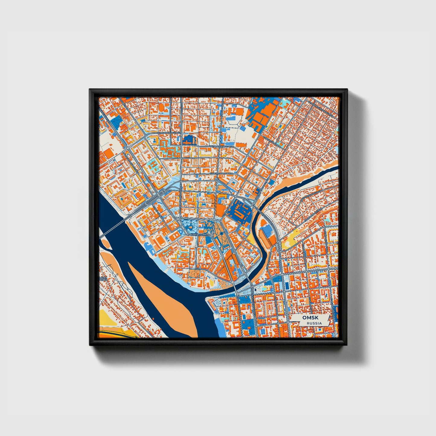 Омск Russia Colorful City Map Canvas Print • Black Framed