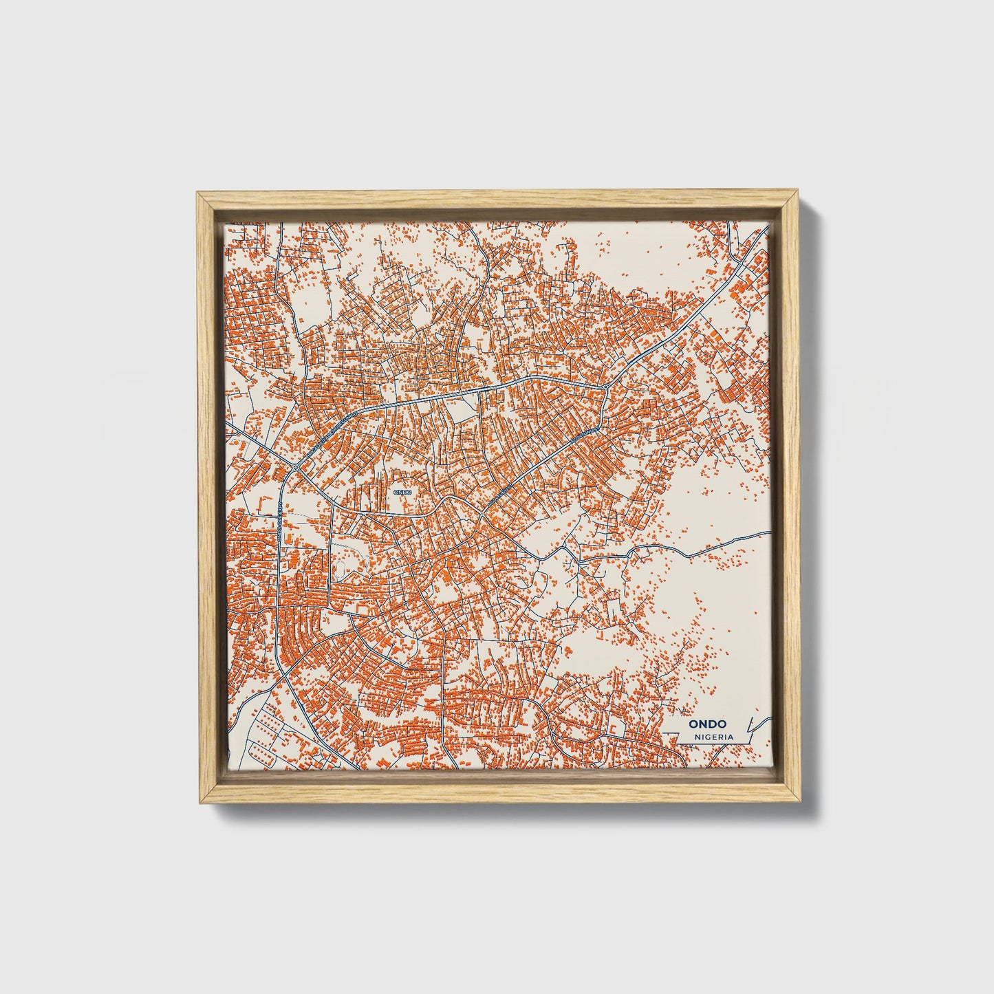 Ondo Nigeria Colorful City Map Canvas Print • Natural Wooden Framed
