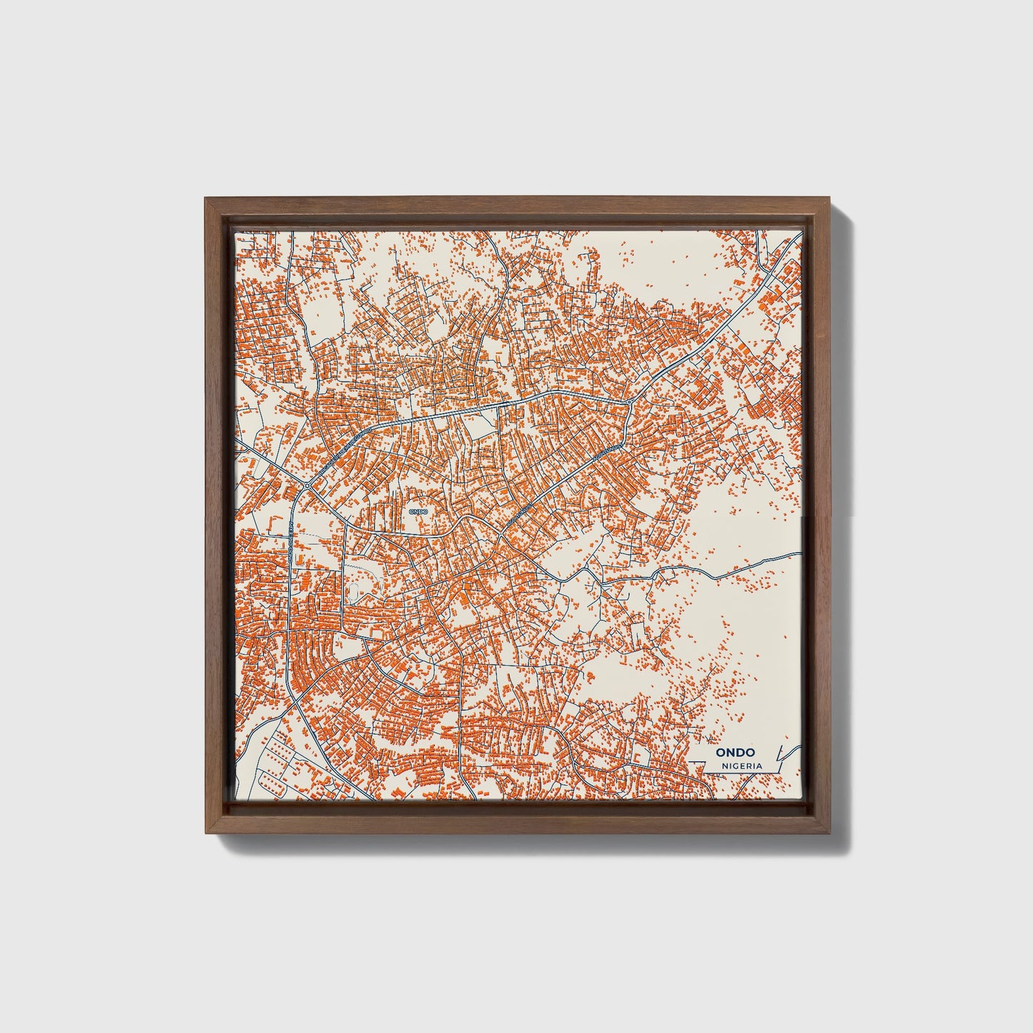 Ondo Nigeria Colorful City Map Canvas Print • Dark Wooden Framed