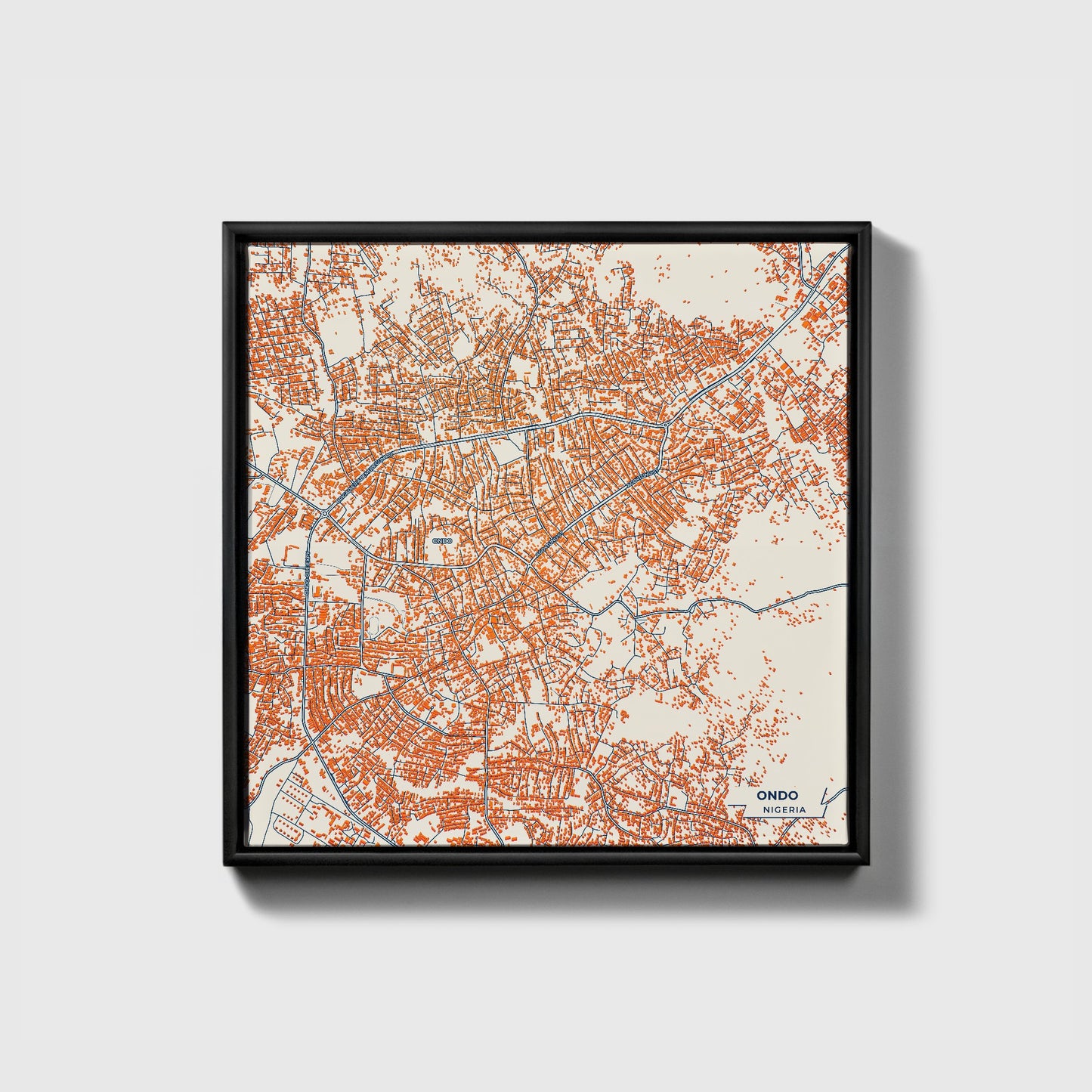 Ondo Nigeria Colorful City Map Canvas Print • Black Framed