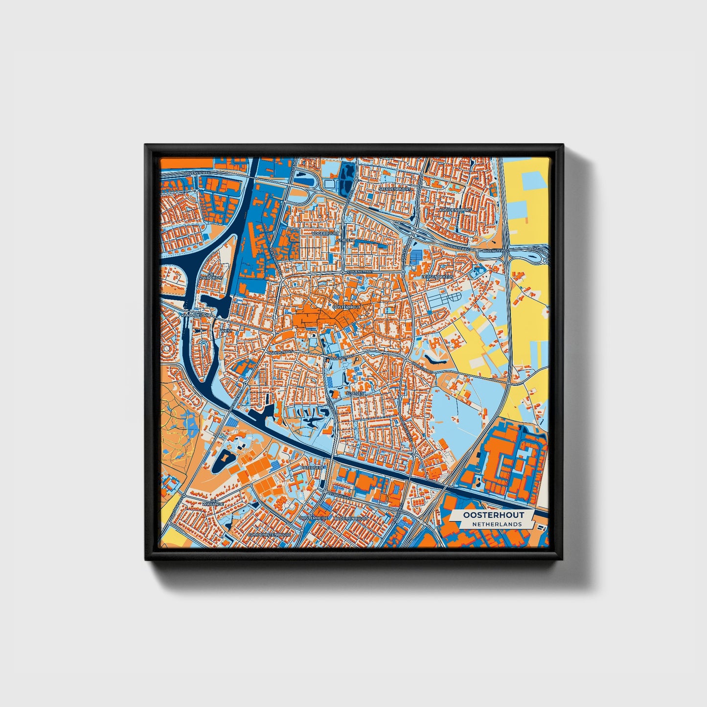 Oosterhout Netherlands Colorful City Map Canvas Print • Black Framed