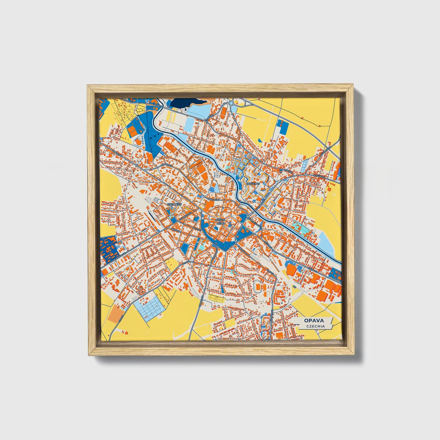 Opava Czechia Colorful City Map Canvas Print • Natural Wooden Framed