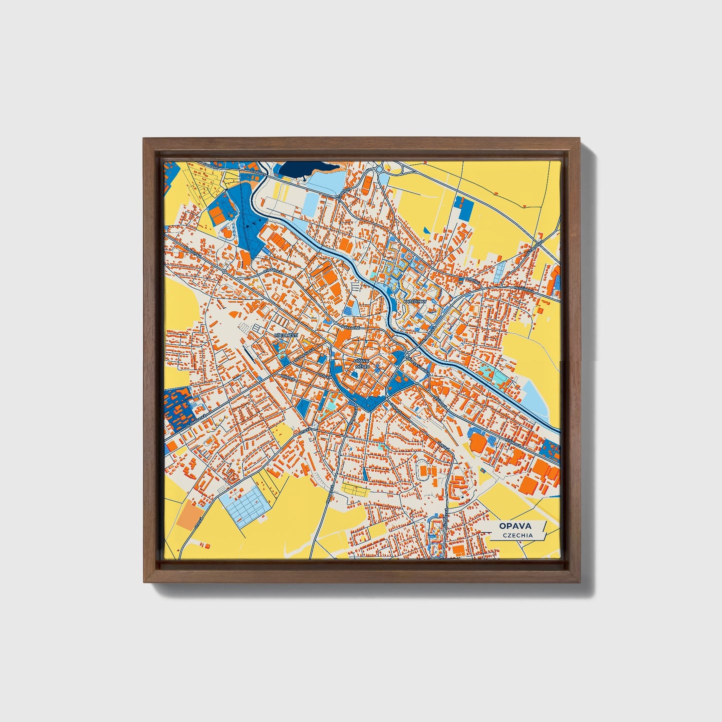 Opava Czechia Colorful City Map Canvas Print • Dark Wooden Framed