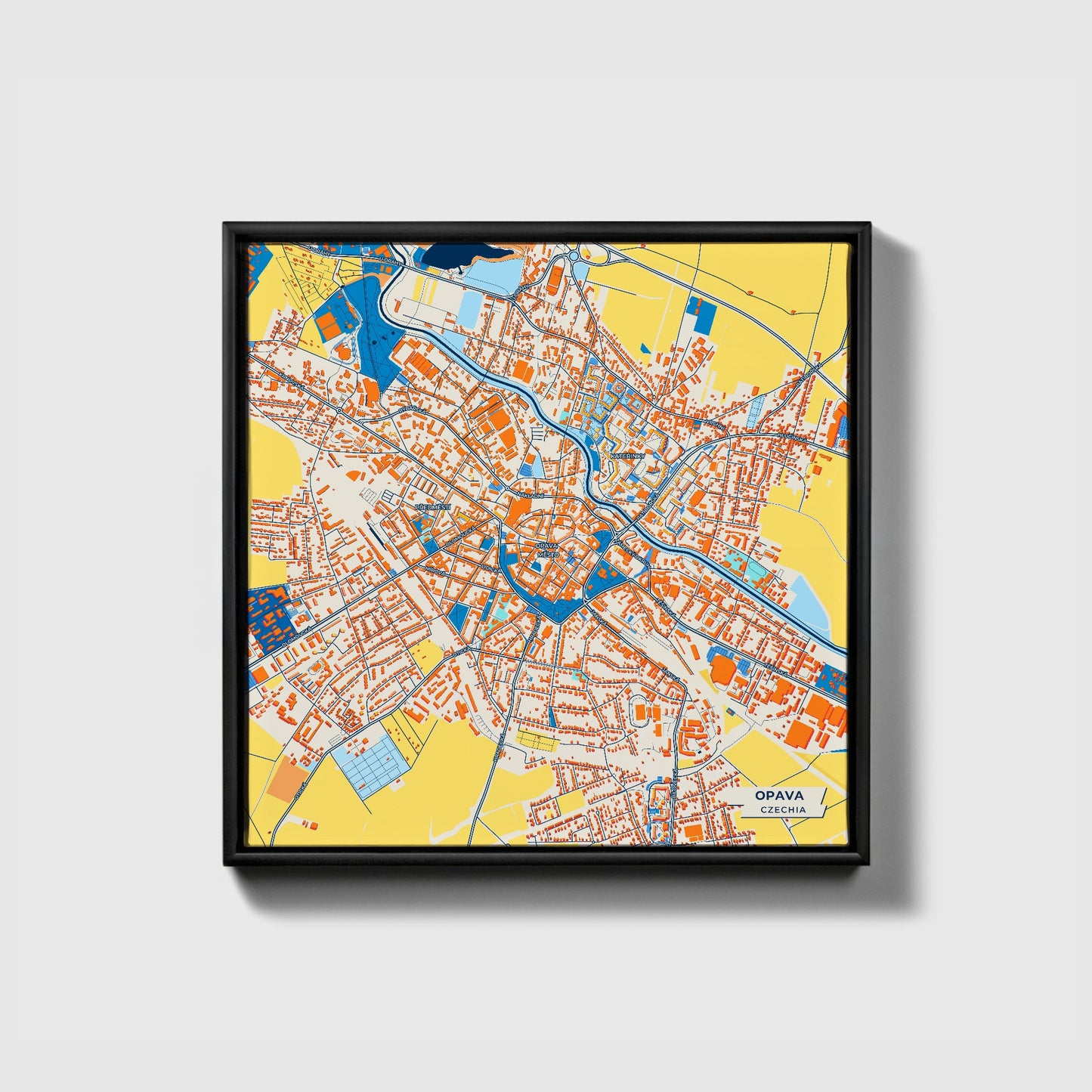 Opava Czechia Colorful City Map Canvas Print • Black Framed