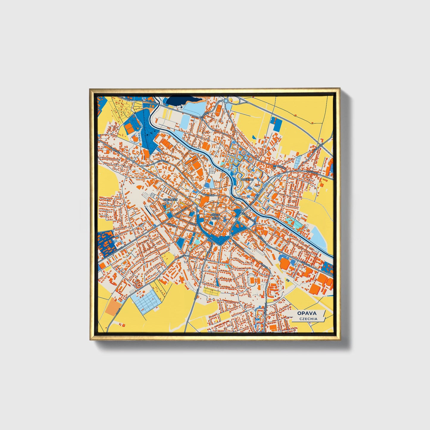 Opava Czechia Colorful City Map Canvas Print • Gold Framed