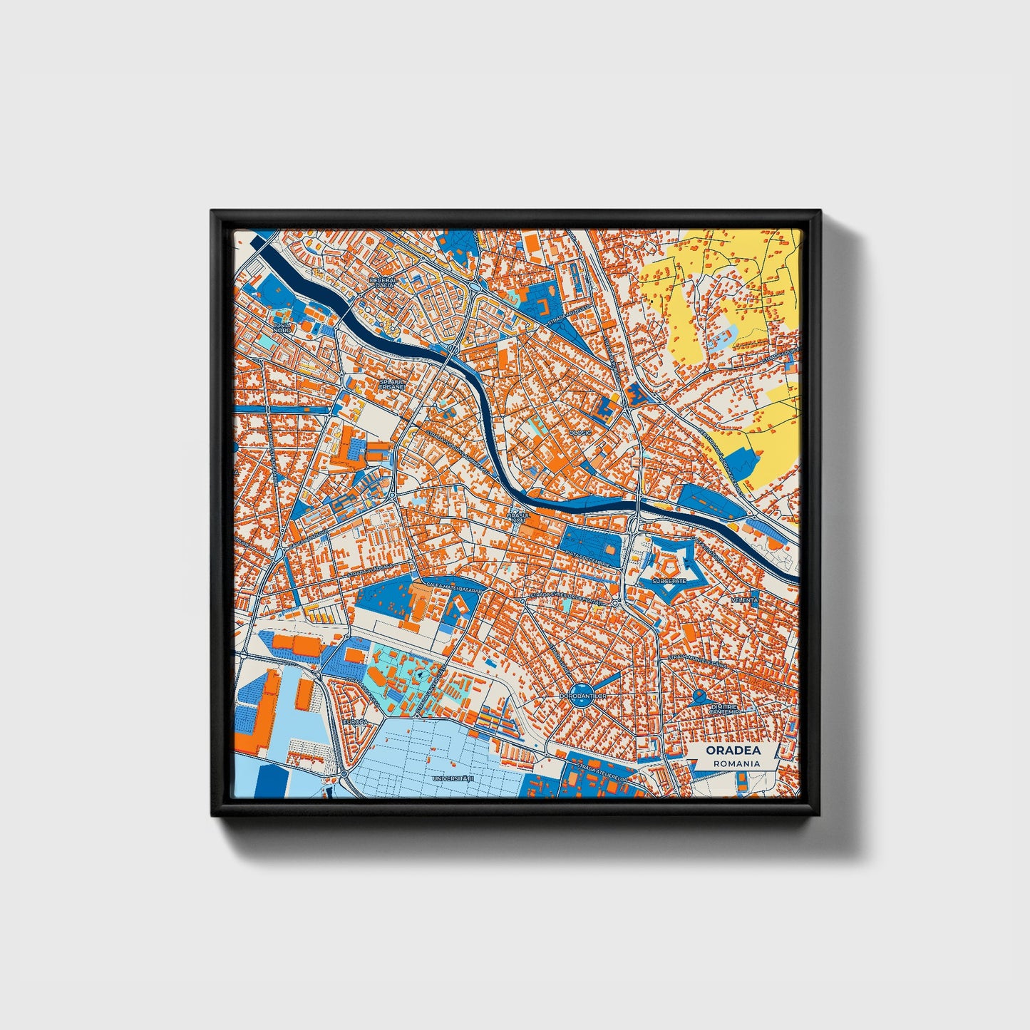 Oradea Romania Colorful City Map Canvas Print • Black Framed