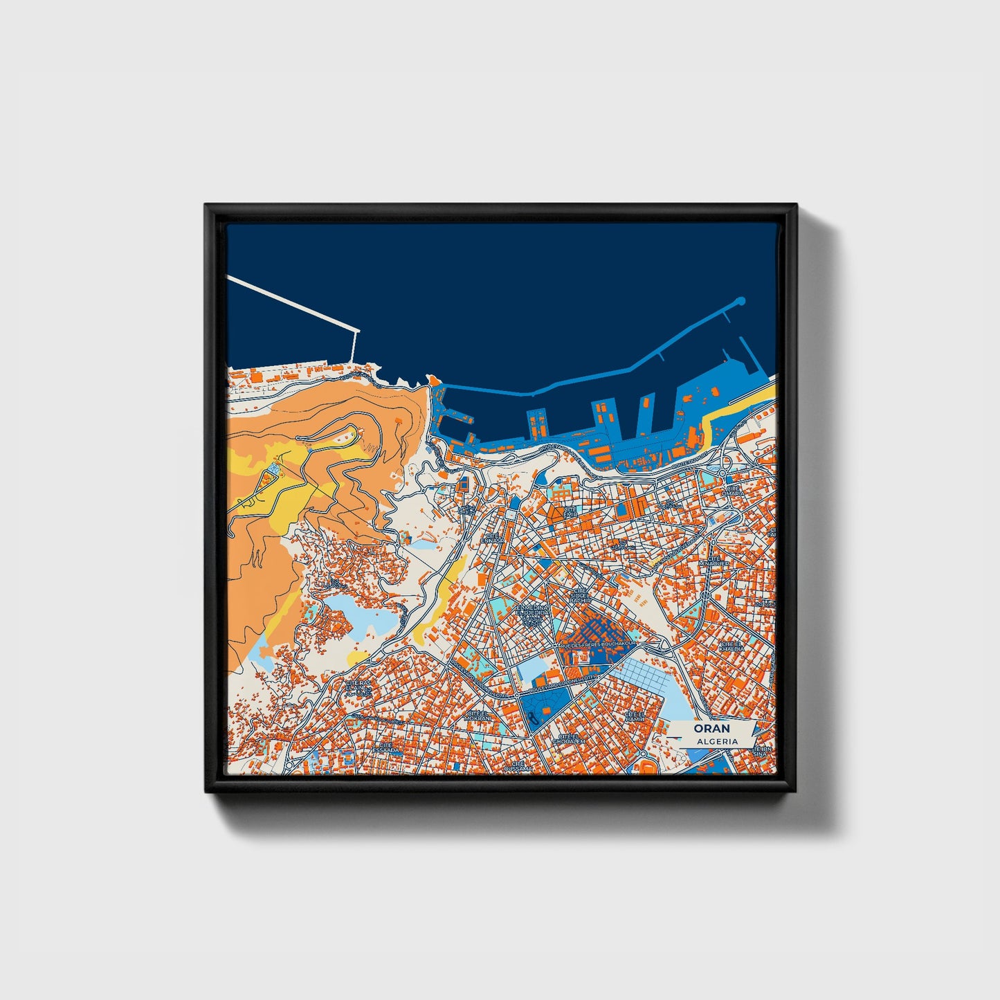 Oran Algeria Colorful City Map Canvas Print • Black Framed